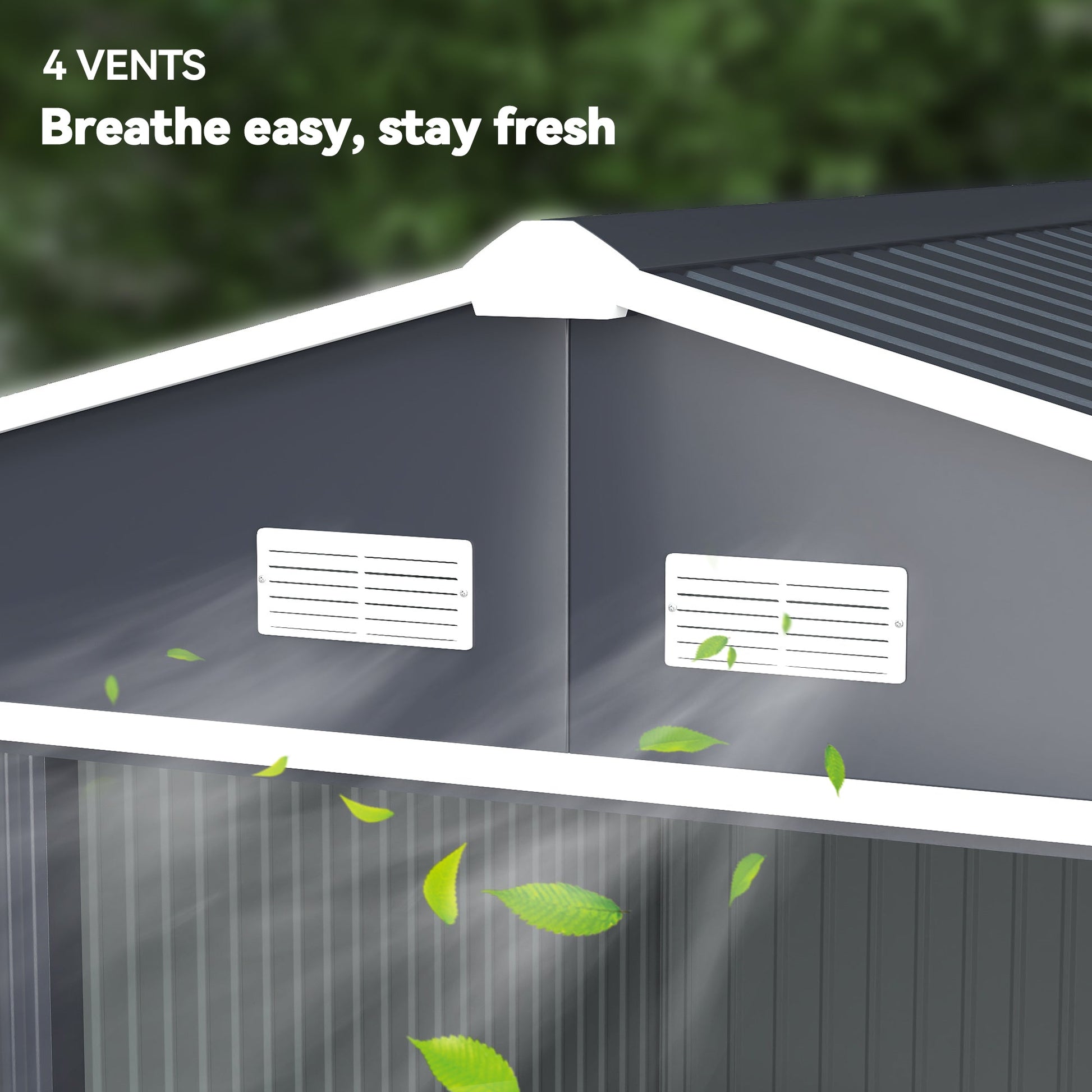 9' x 11' Garden Storage Shed with Foundation Kit, Metal Tool Storage House with Double Doors for Outdoor Patio Yard, Dark Grey