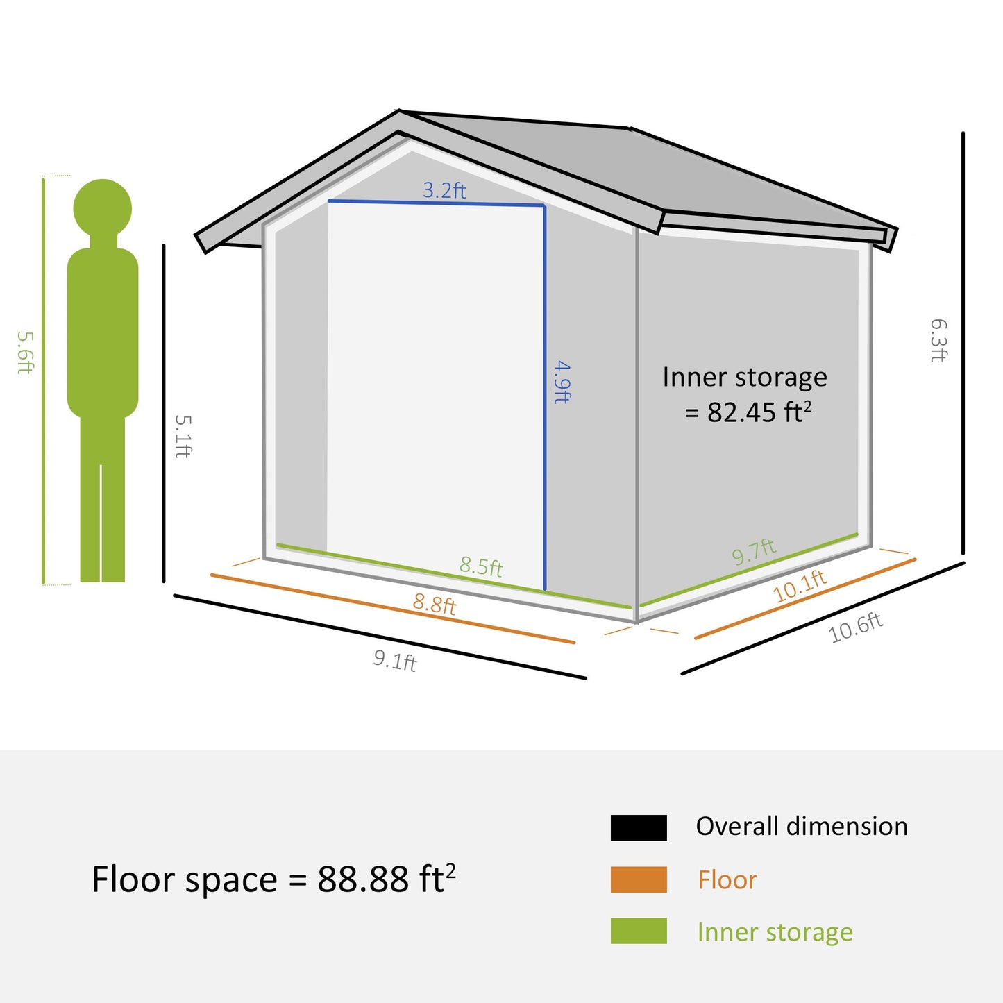 9' x 11' Garden Storage Shed with Foundation Kit, Metal Tool Storage House with Double Doors for Outdoor Patio Yard, Dark Grey