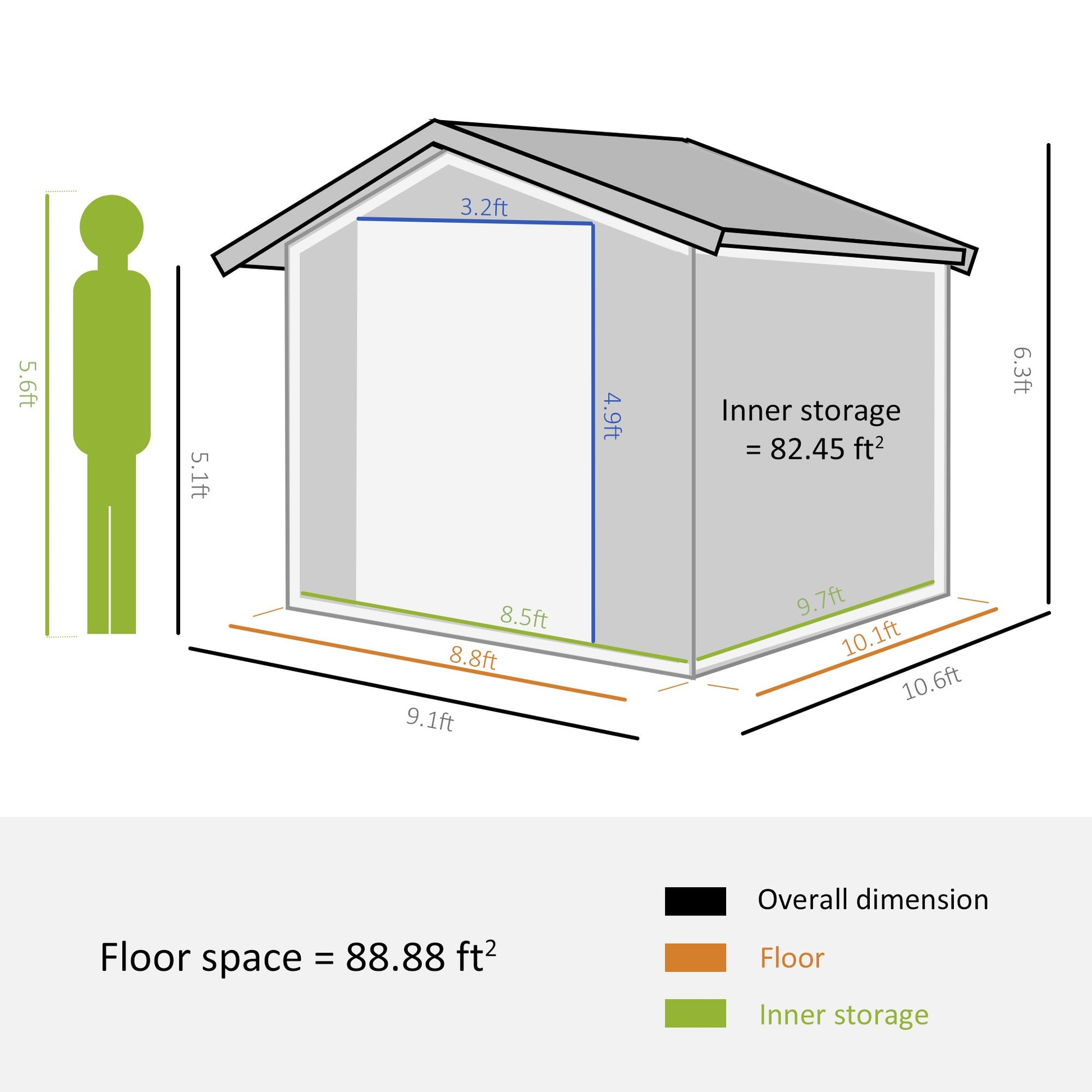 9' x 11' Garden Storage Shed with Foundation Kit, Metal Tool Storage House with Double Doors for Outdoor Patio Yard, Dark Grey