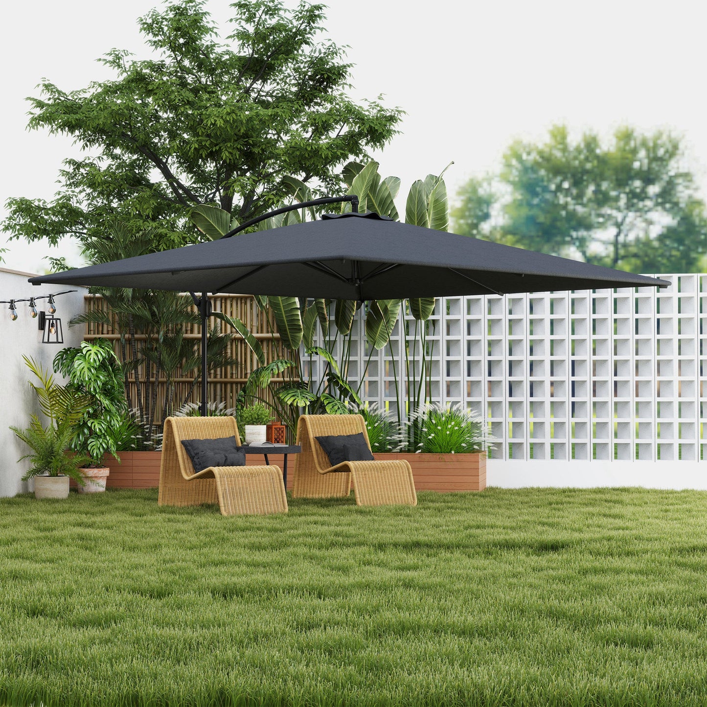 Rectangular Cantilever Parasol 111" x 150.4", Outdoor Garden Umbrella with Crank, Cross Base, Adjustable Tilt, 360° Rotation, UV Protection UPF50+, Grey