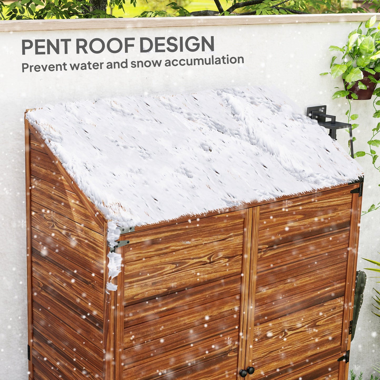Outdoor Storage Cabinet, 5.7ft Tall Lean to Wooden Garden Storage Shed with Double Doors and Shelves, Patio Tool Shed for Porch Deck, Mixed-Brown