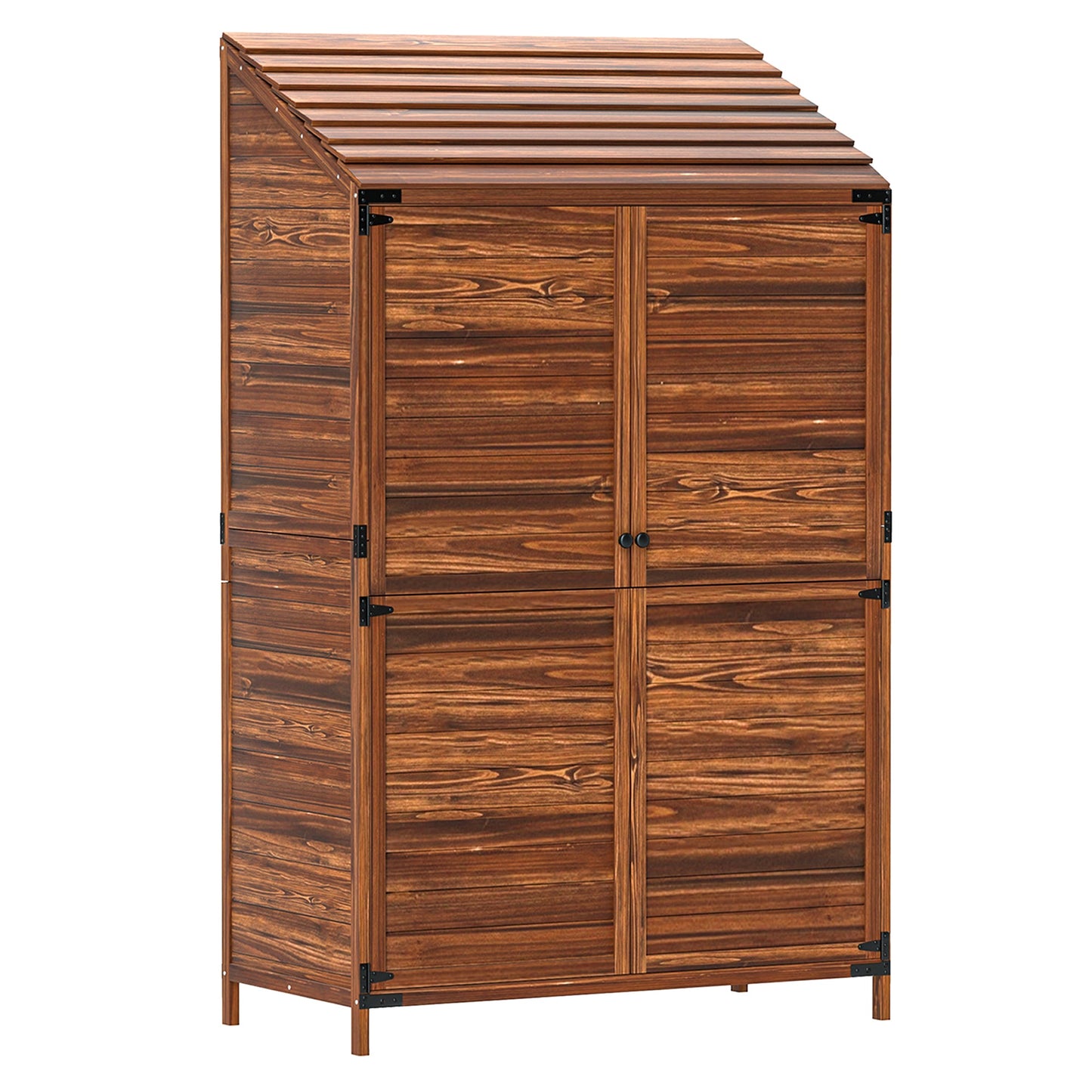 Outdoor Storage Cabinet, 5.7ft Tall Lean to Wooden Garden Storage Shed with Double Doors and Shelves, Patio Tool Shed for Porch Deck, Mixed-Brown