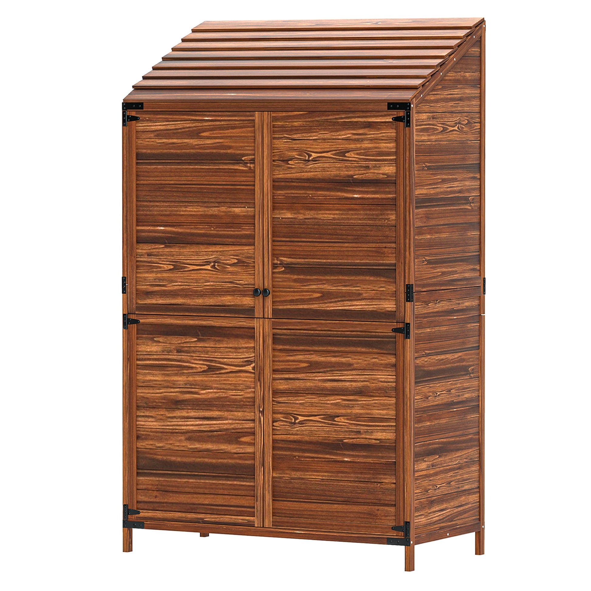 Outdoor Storage Cabinet, 5.7ft Tall Lean to Wooden Garden Storage Shed with Double Doors and Shelves, Patio Tool Shed for Porch Deck, Mixed-Brown