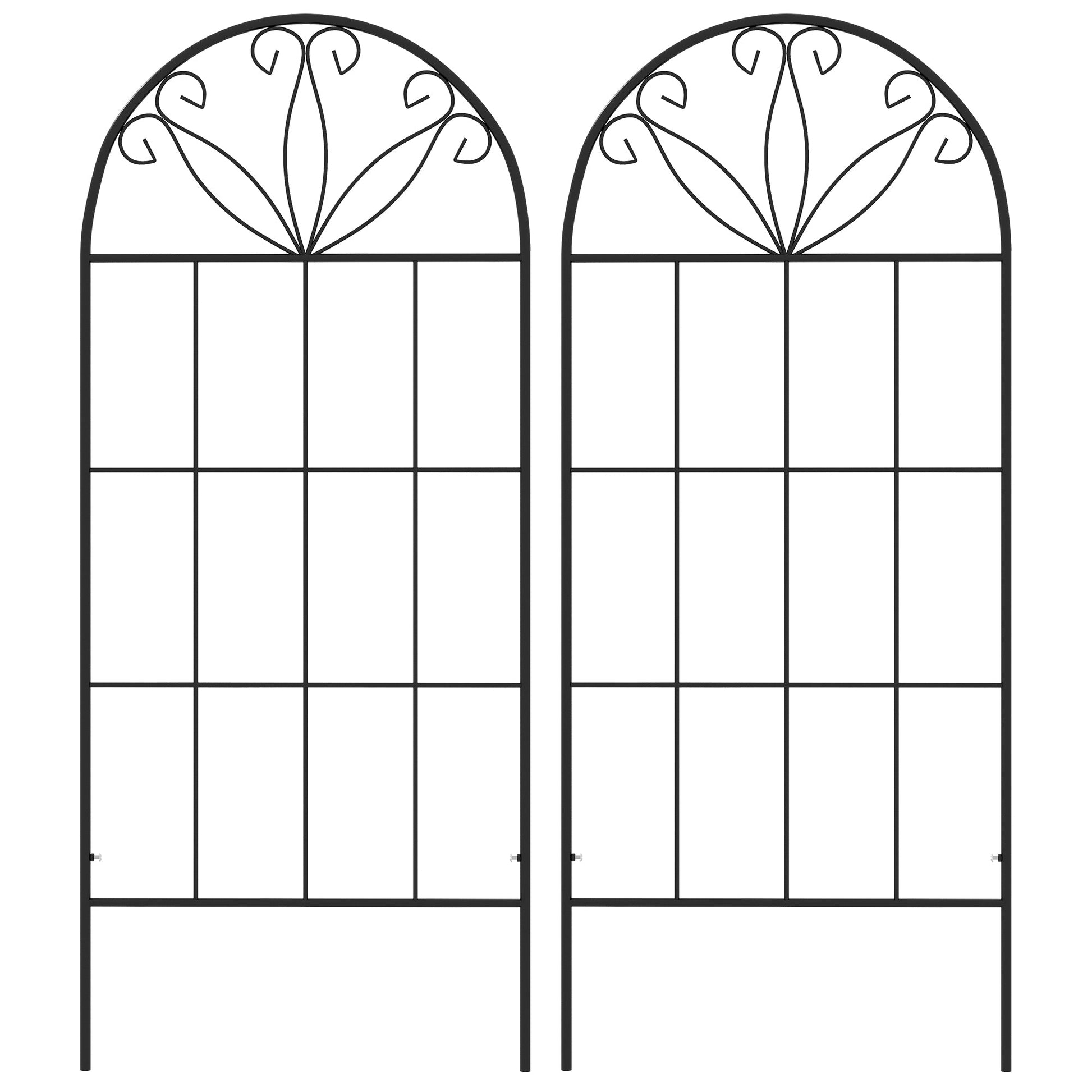 Metal Garden Trellis Pack of 2 for Climbing Plants, Arched Grid Trellis Panels, 20" x 47", Black