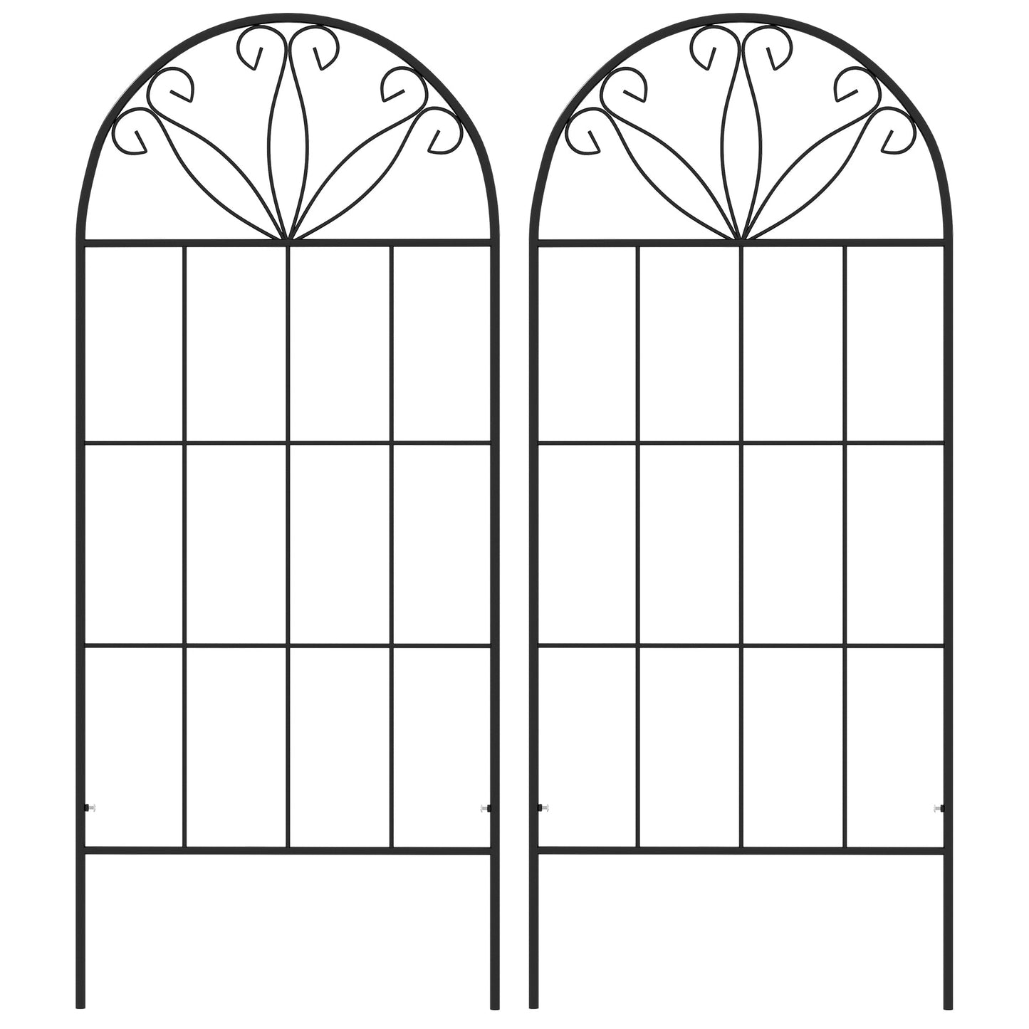Metal Garden Trellis Pack of 2 for Climbing Plants, Arched Grid Trellis Panels, 20" x 47", Black