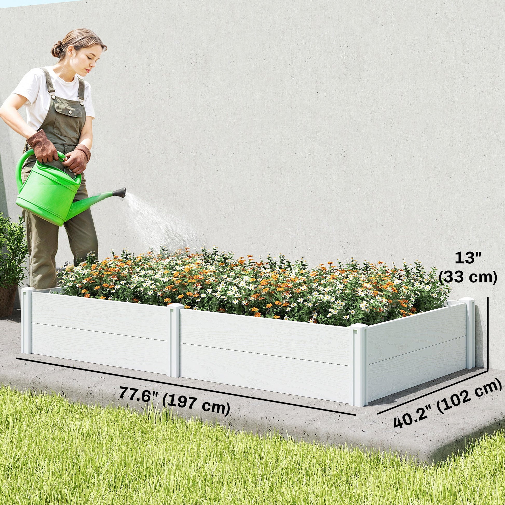 Vinyl Raised Garden Bed Kit, 6.5 x 3 x 1ft Elevated Garden Box with Divider, Open Bottom, Screwless Outdoor Planter Box for Flowers Herbs, DIY Assembly, White