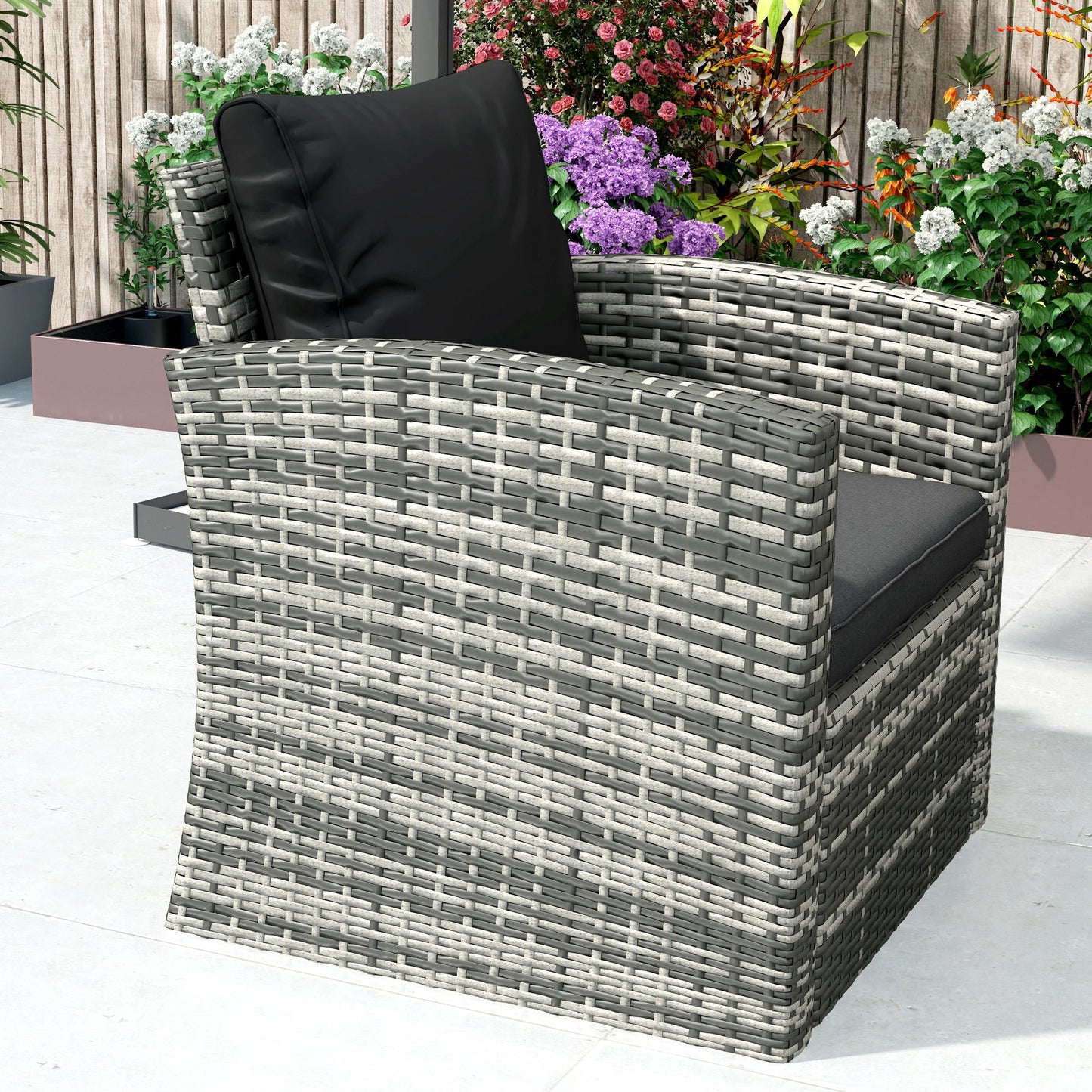 6 Pieces Wicker Patio Furniture Set with Cushions, 7-Seater Rattan Patio Sofa Set with Storage Coffee Table & Side Table, Sectional Outdoor Furniture Set, Black