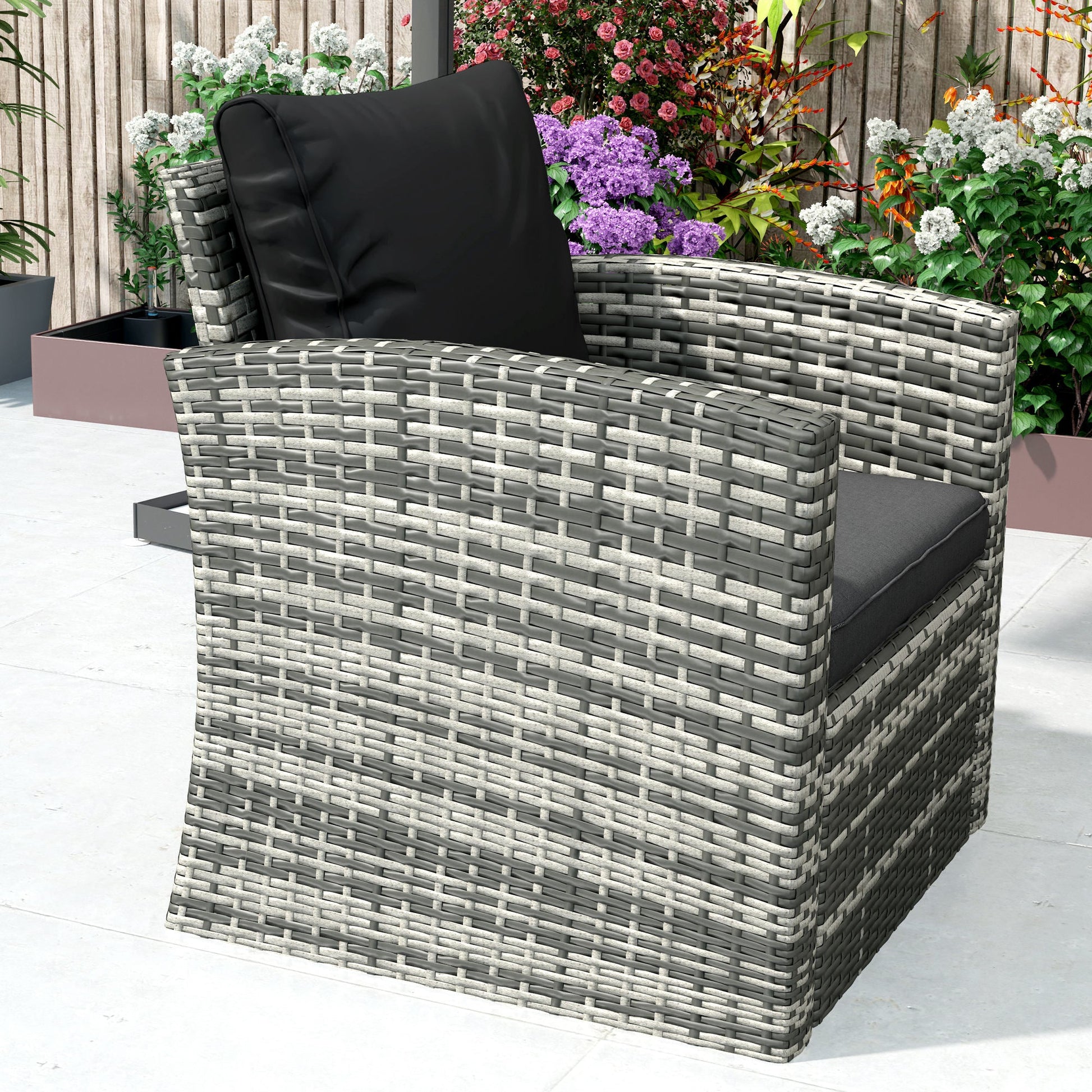 6 Pieces Wicker Patio Furniture Set with Cushions, 7-Seater Rattan Patio Sofa Set with Storage Coffee Table & Side Table, Sectional Outdoor Furniture Set, Black