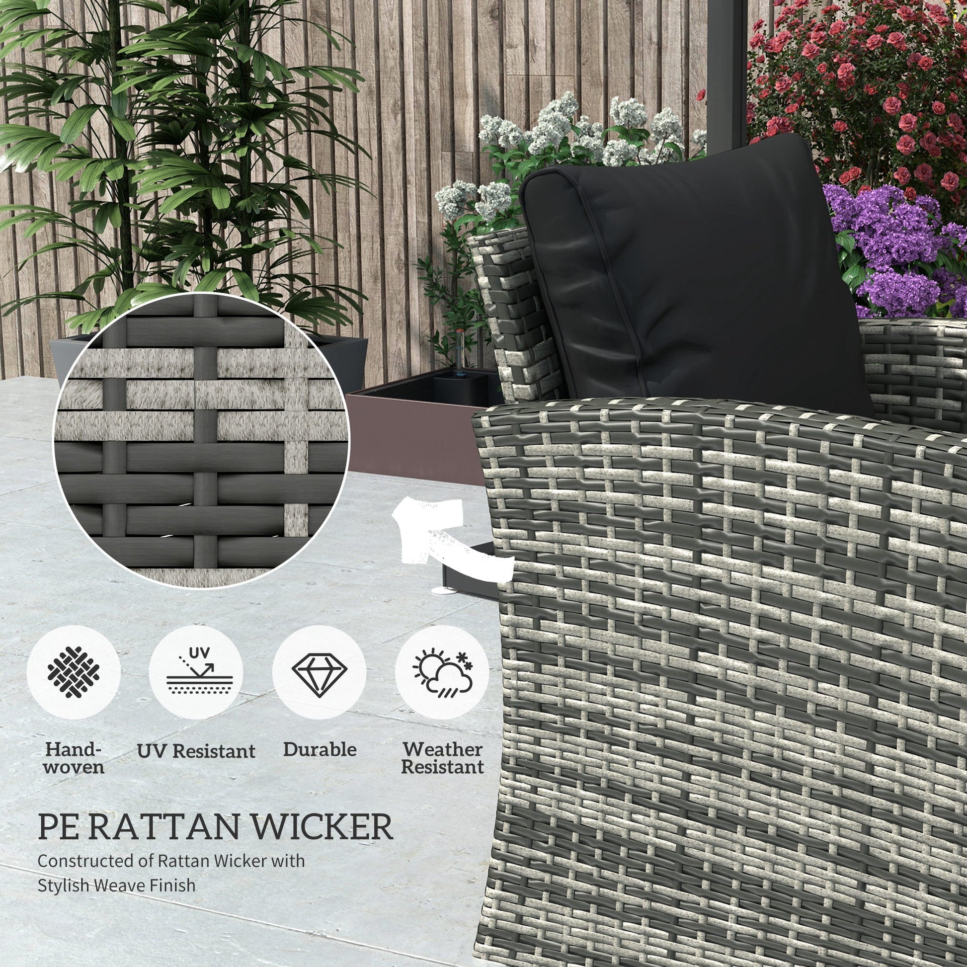 6 Pieces Wicker Patio Furniture Set with Cushions, 7-Seater Rattan Patio Sofa Set with Storage Coffee Table & Side Table, Sectional Outdoor Furniture Set, Black