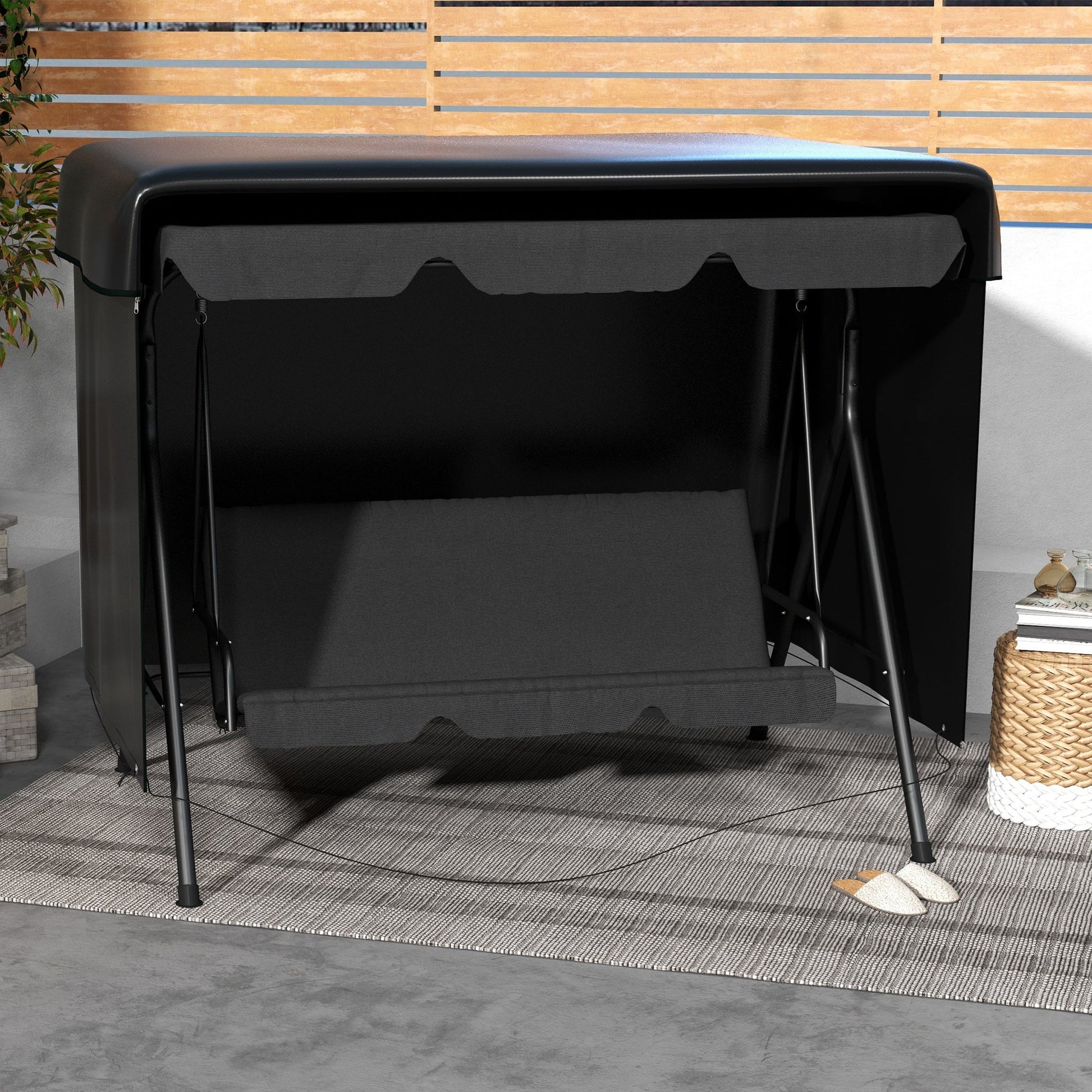 3-Seater Patio Swing Cover, Outdoor Garden Furniture Protection, Hammock Glider Cover, Waterproof Dustproof Windproof, 85" x 61" x 59", Black
