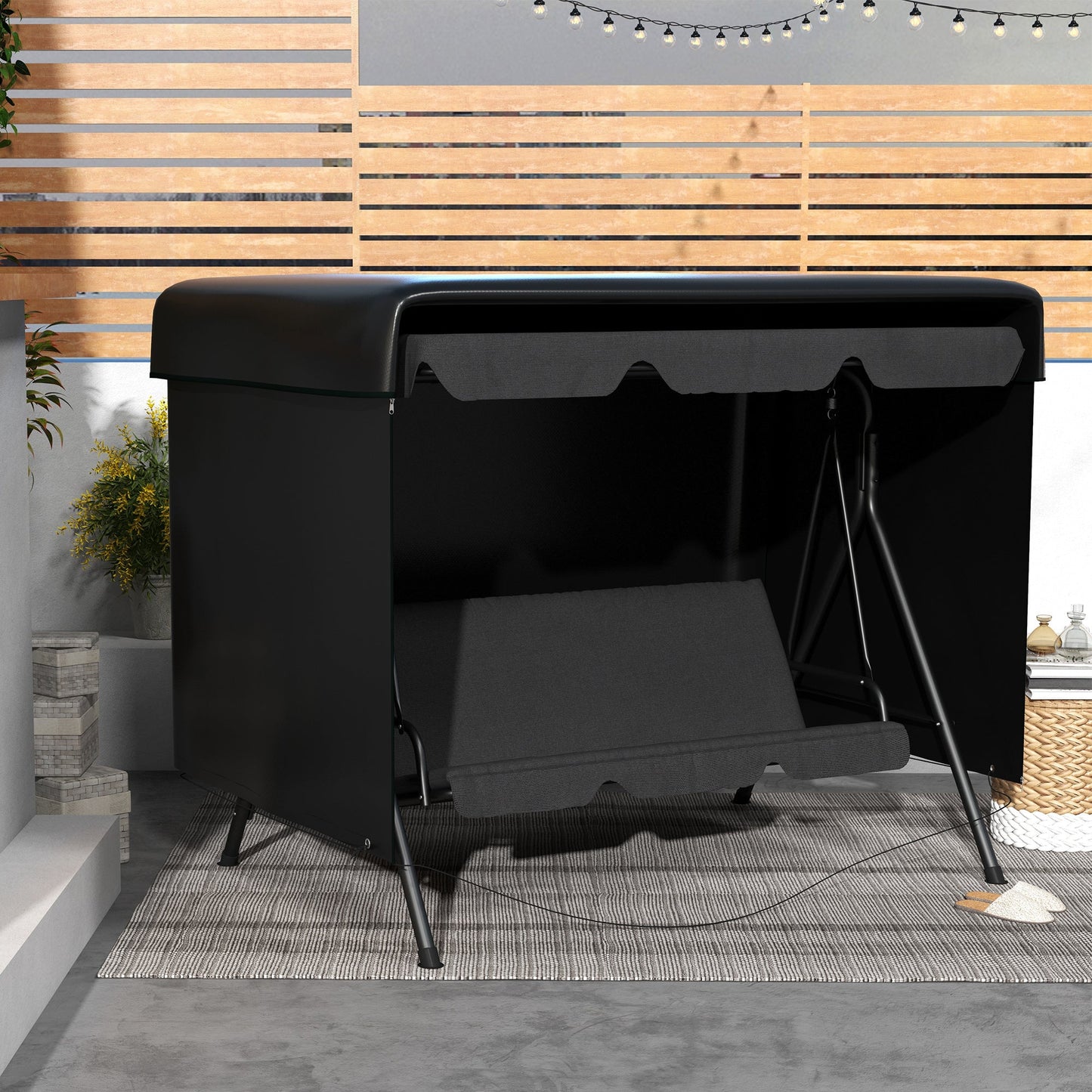 3-Seater Patio Swing Cover, Outdoor Garden Furniture Protection, Hammock Glider Cover, Waterproof Dustproof Windproof, 85" x 61" x 59", Black