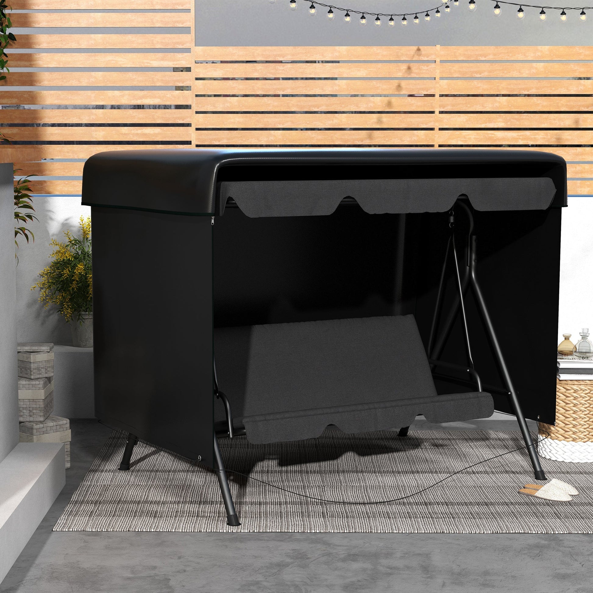 3-Seater Patio Swing Cover, Outdoor Garden Furniture Protection, Hammock Glider Cover, Waterproof Dustproof Windproof, 85" x 61" x 59", Black