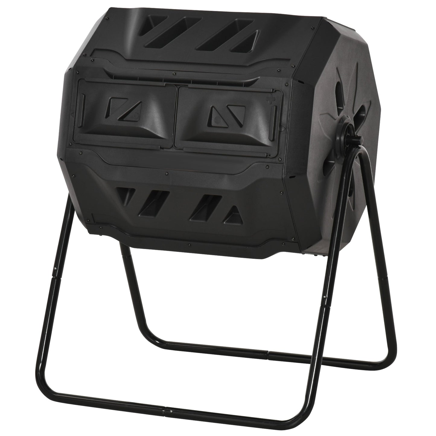 43 Gallon (160L) Tumbling Compost Bin Outdoor Dual Chamber 360° Rotating Composter with Sliding Doors, Solid Steel Frame and Gloves, Black