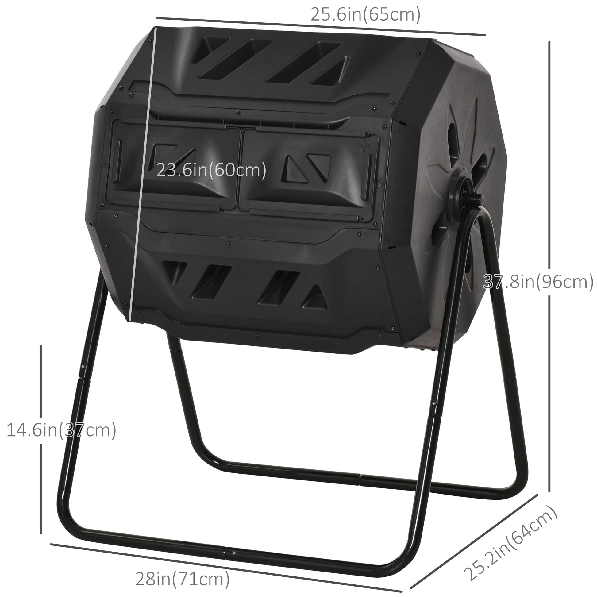 43 Gallon (160L) Tumbling Compost Bin Outdoor Dual Chamber 360° Rotating Composter with Sliding Doors, Solid Steel Frame and Gloves, Black