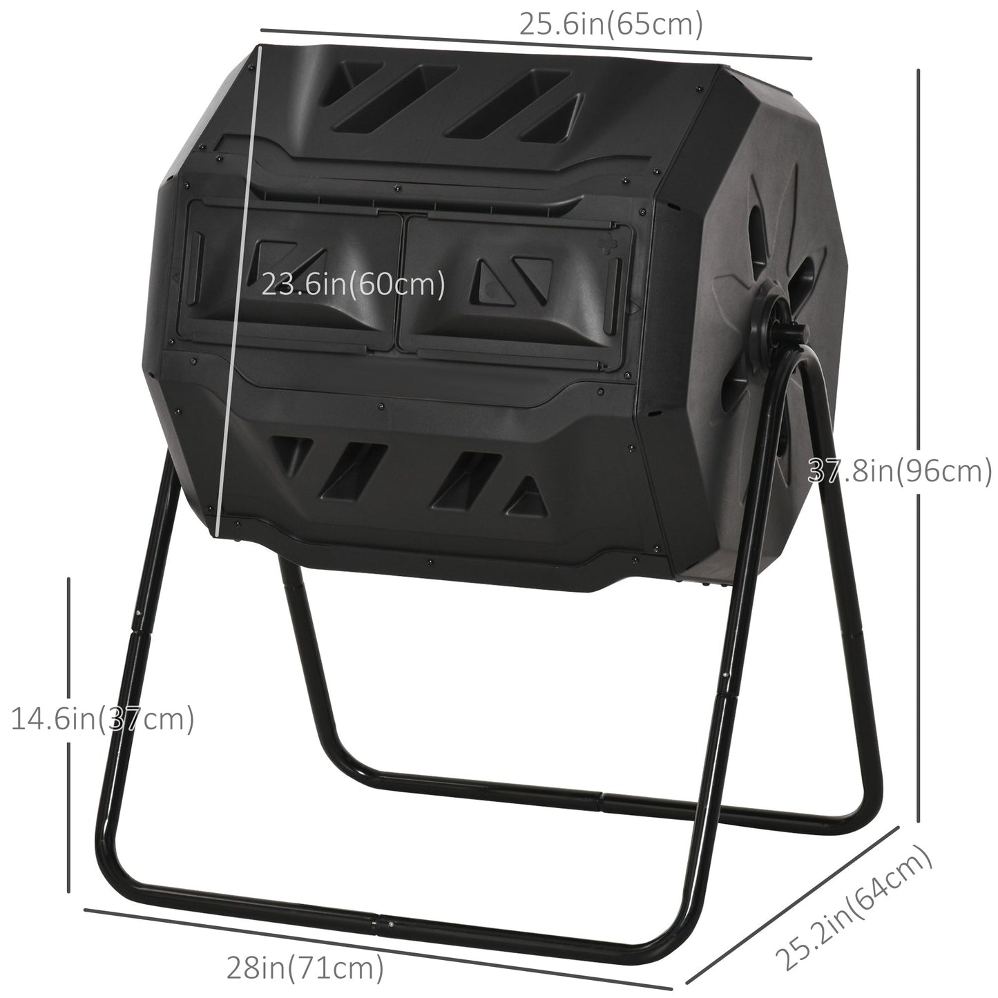 43 Gallon (160L) Tumbling Compost Bin Outdoor Dual Chamber 360° Rotating Composter with Sliding Doors, Solid Steel Frame and Gloves, Black