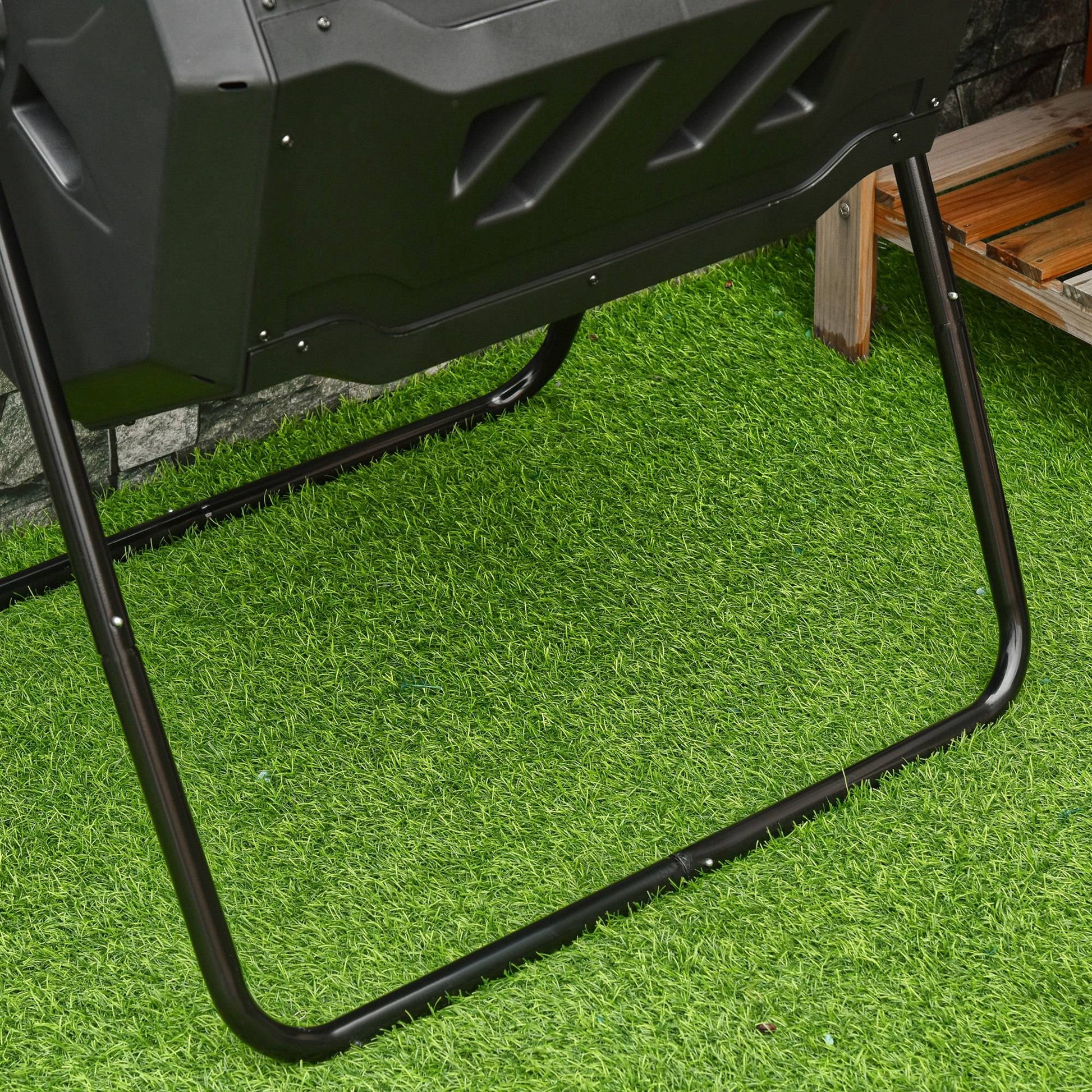 43 Gallon (160L) Tumbling Compost Bin Outdoor Dual Chamber 360° Rotating Composter with Sliding Doors, Solid Steel Frame and Gloves, Black