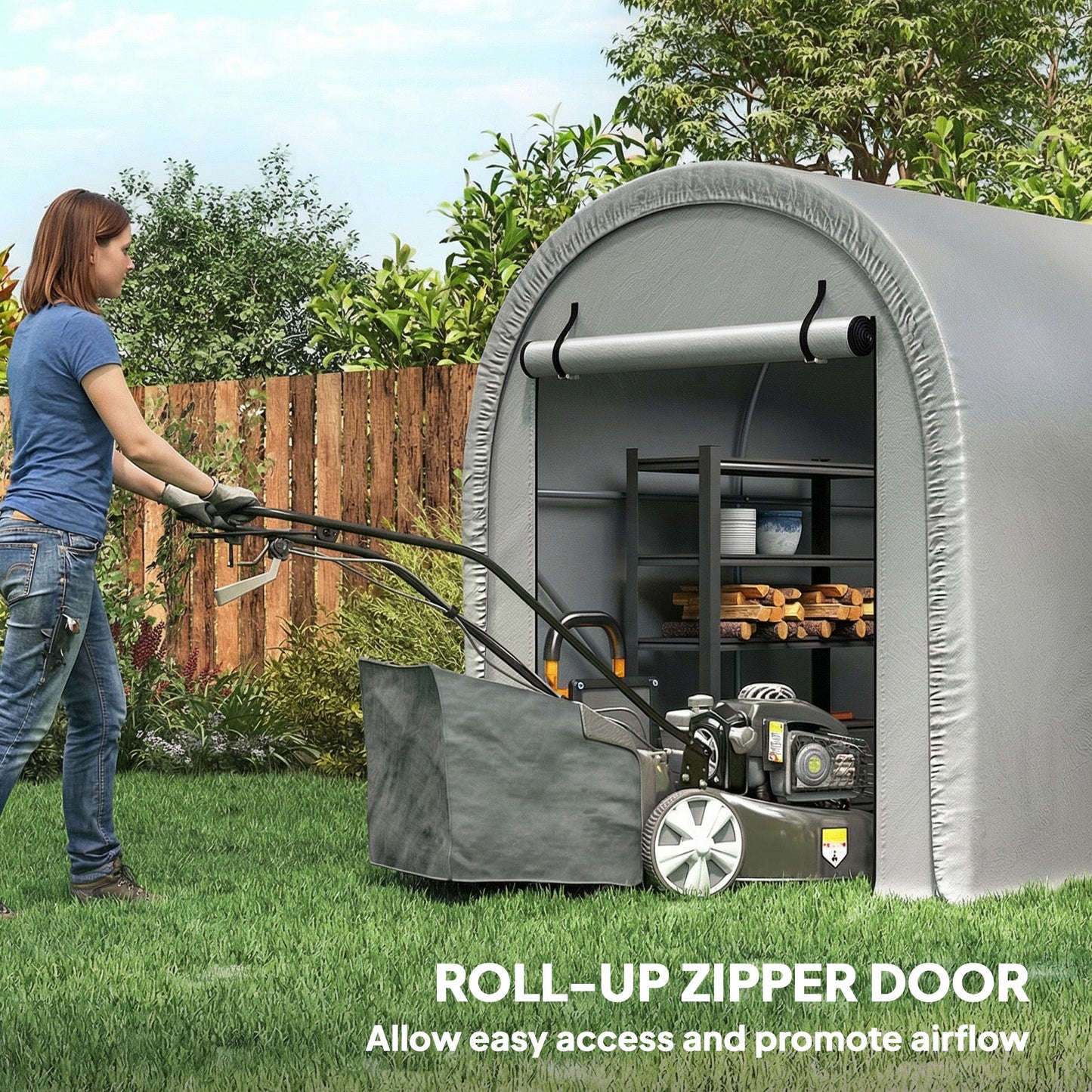 8' x 5' Portable Shed, Water-Resistant Bike Tent with Roll-up Zipper Door and Galvanized Steel Frame, Outdoor Storage Shed for Bike, Firewood, Garden Tools, Light Grey