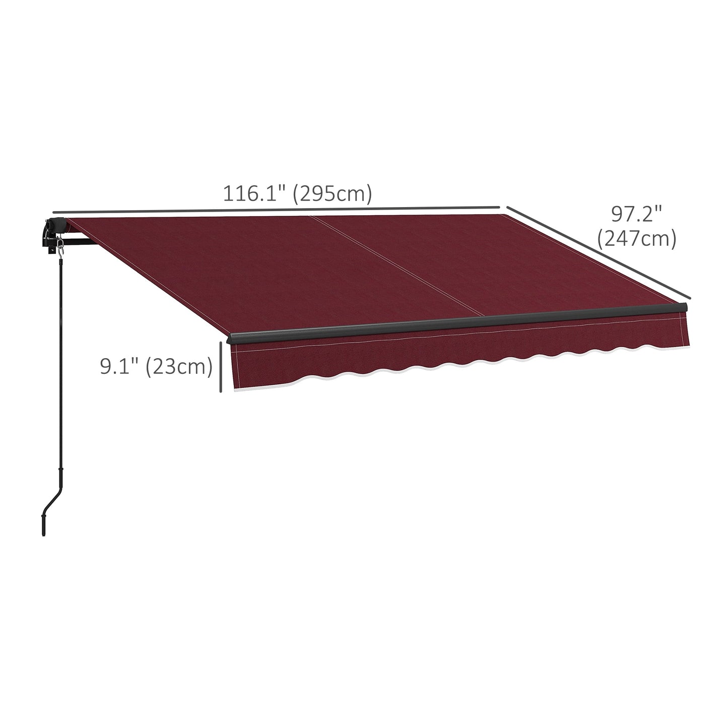  10' x 8' Retractable Awning, Patio Awning Sunshade Shelter with Manual Crank Handle, 280gsm UV Resistant Fabric and Aluminum Frame, for Balcony, Yard, Wine Red
