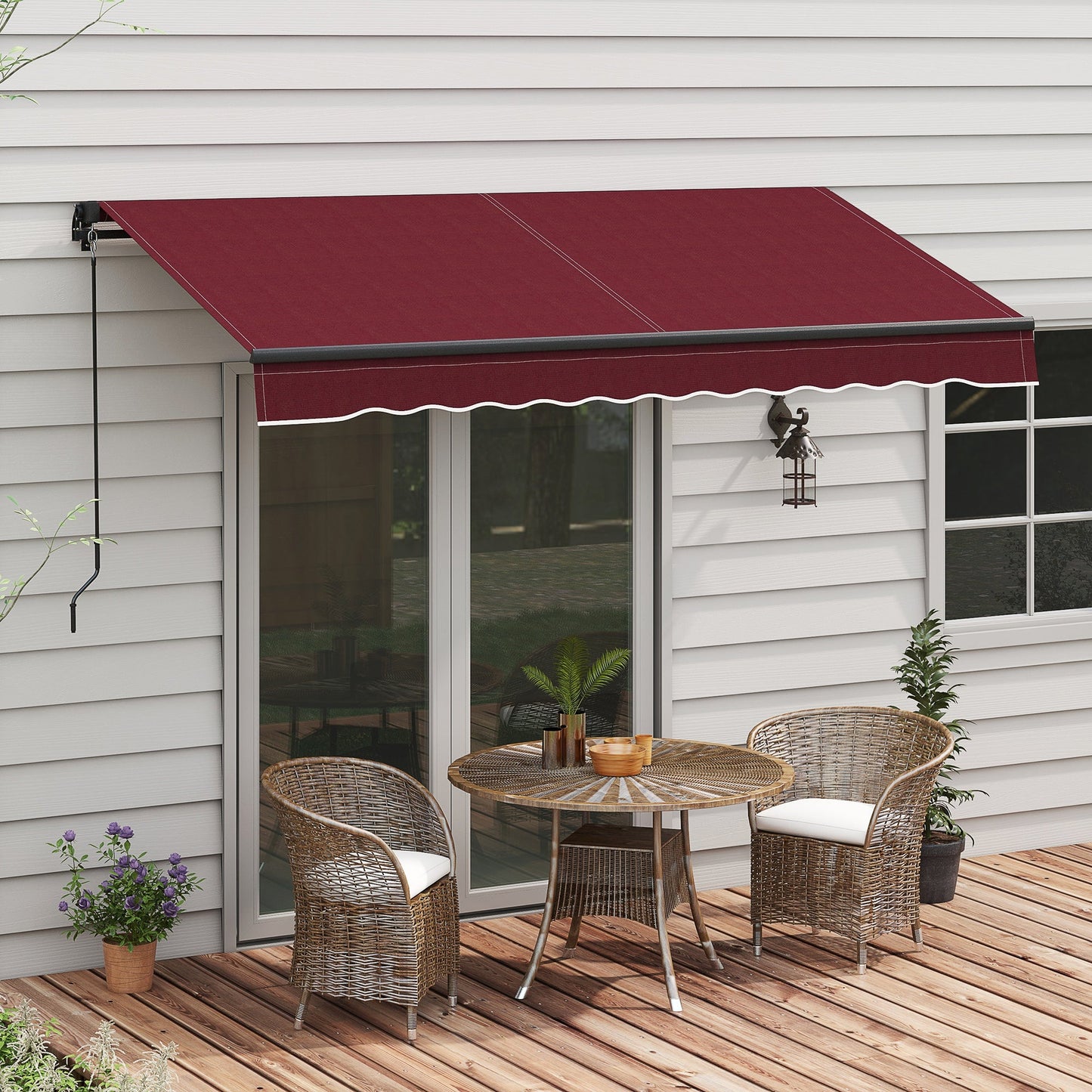  10' x 8' Retractable Awning, Patio Awning Sunshade Shelter with Manual Crank Handle, 280gsm UV Resistant Fabric and Aluminum Frame, for Balcony, Yard, Wine Red