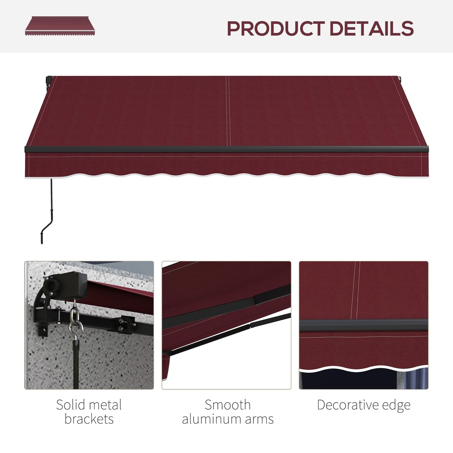  10' x 8' Retractable Awning, Patio Awning Sunshade Shelter with Manual Crank Handle, 280gsm UV Resistant Fabric and Aluminum Frame, for Balcony, Yard, Wine Red