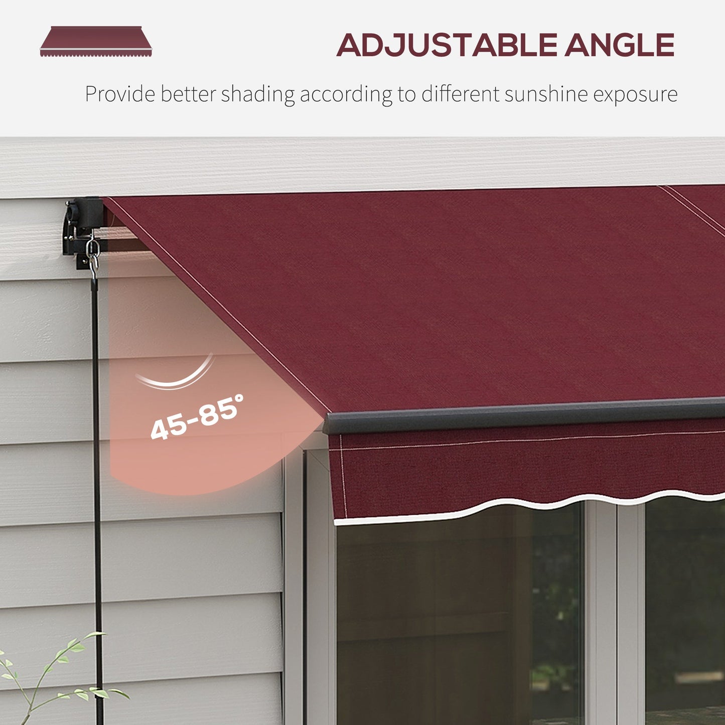  10' x 8' Retractable Awning, Patio Awning Sunshade Shelter with Manual Crank Handle, 280gsm UV Resistant Fabric and Aluminum Frame, for Balcony, Yard, Wine Red