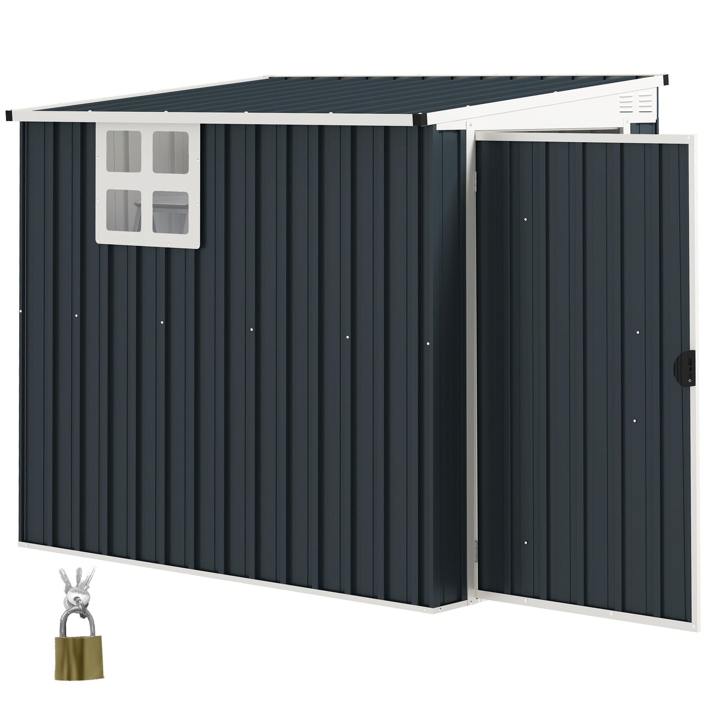 4' x 6' Outdoor Storage Shed, Metal Garden Shed with Window, 2 Vents and Lockable Door, for Backyard, Garden, Lawn, Dark Grey