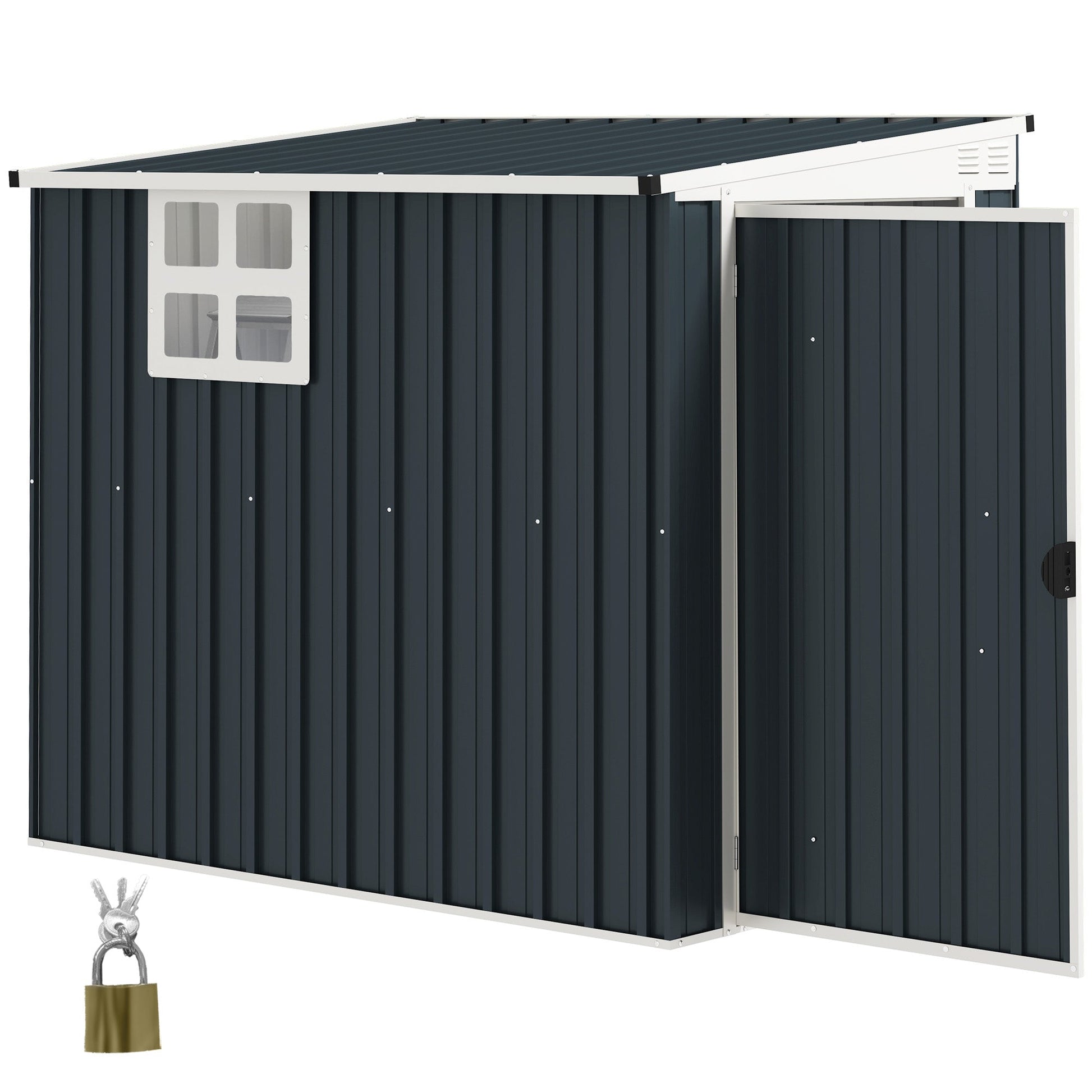 4' x 6' Outdoor Storage Shed, Metal Garden Shed with Window, 2 Vents and Lockable Door, for Backyard, Garden, Lawn, Dark Grey