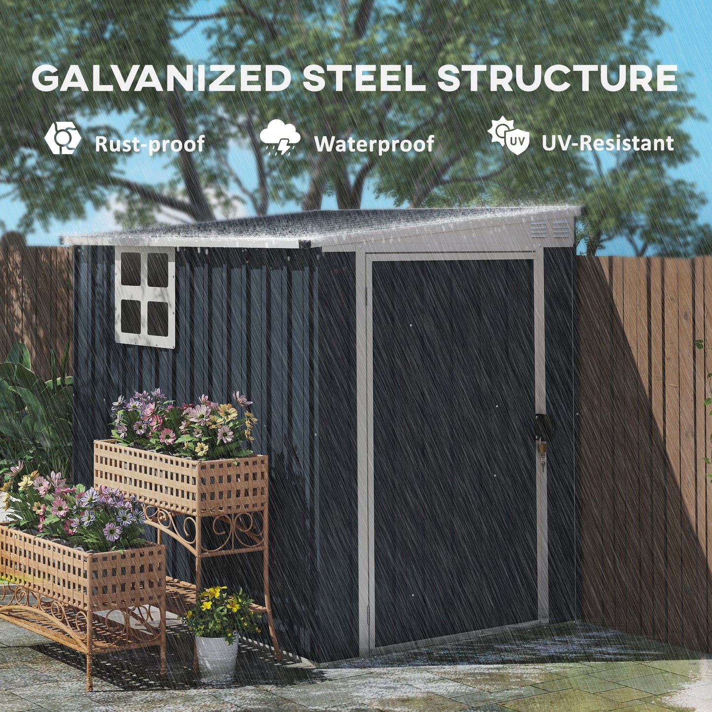 4' x 6' Outdoor Storage Shed, Metal Garden Shed with Window, 2 Vents and Lockable Door, for Backyard, Garden, Lawn, Dark Grey