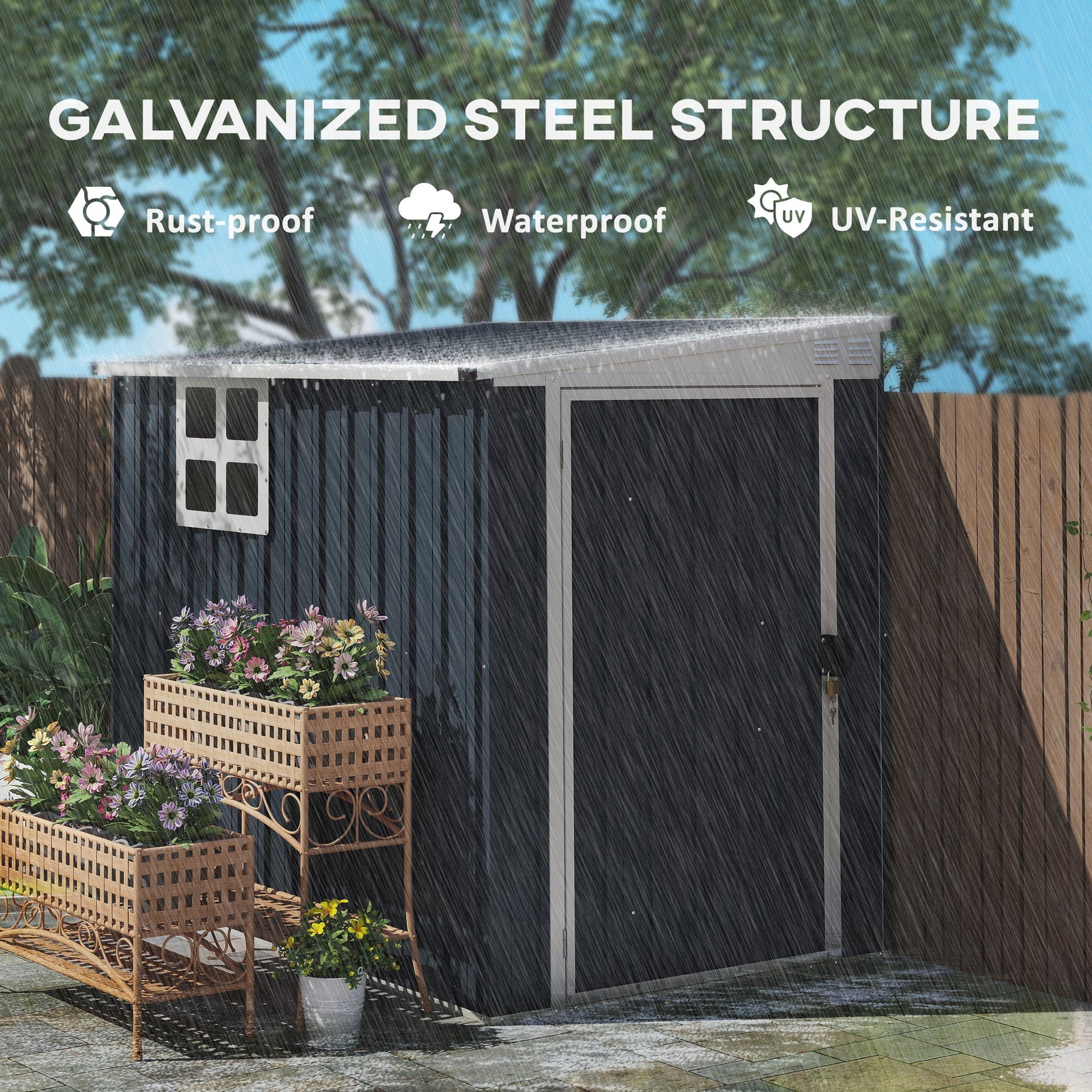 4' x 6' Outdoor Storage Shed, Metal Garden Shed with Window, 2 Vents and Lockable Door, for Backyard, Garden, Lawn, Dark Grey