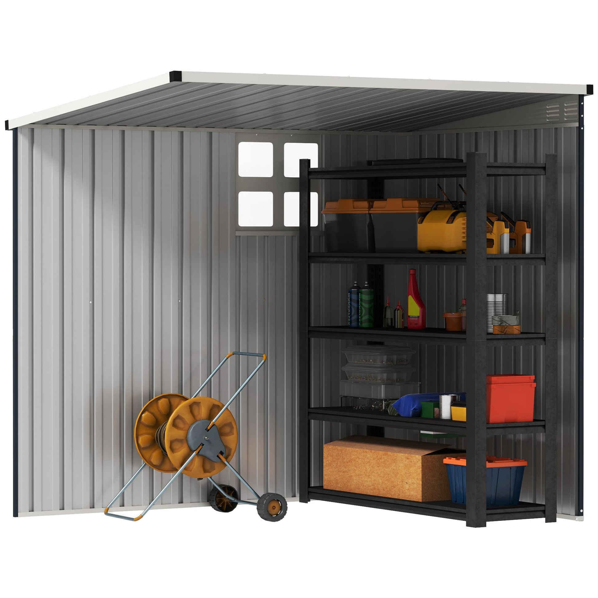 4' x 6' Outdoor Storage Shed, Metal Garden Shed with Window, 2 Vents and Lockable Door, for Backyard, Garden, Lawn, Dark Grey