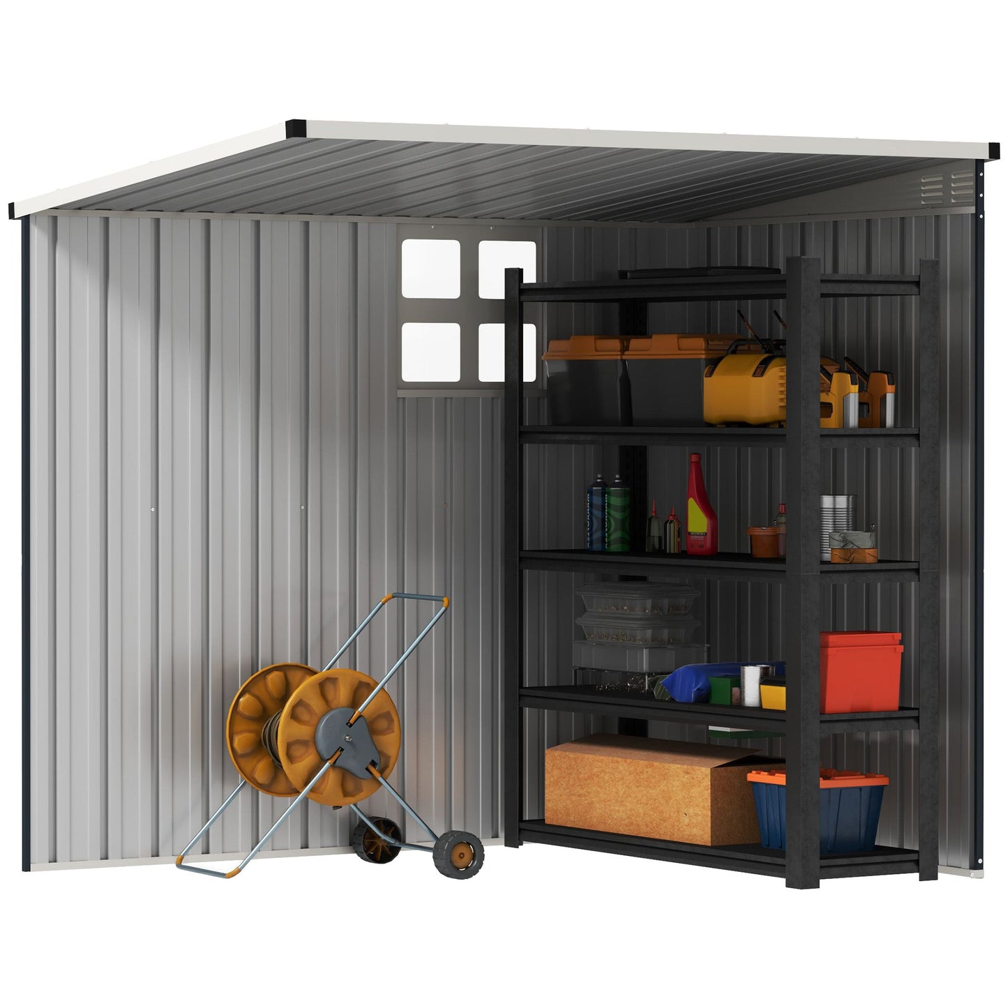 4' x 6' Outdoor Storage Shed, Metal Garden Shed with Window, 2 Vents and Lockable Door, for Backyard, Garden, Lawn, Dark Grey
