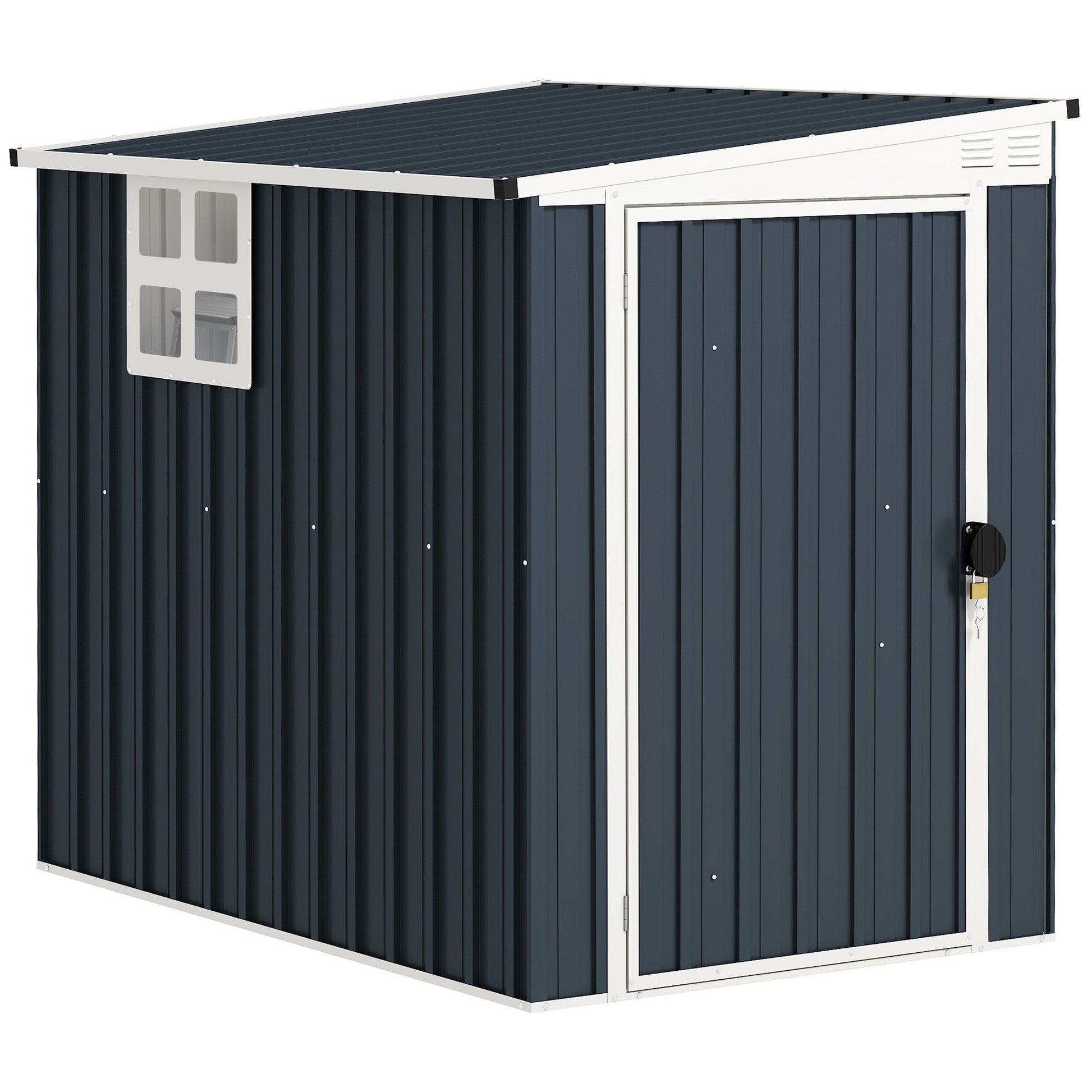 4' x 6' Outdoor Storage Shed, Metal Garden Shed with Window, 2 Vents and Lockable Door, for Backyard, Garden, Lawn, Dark Grey