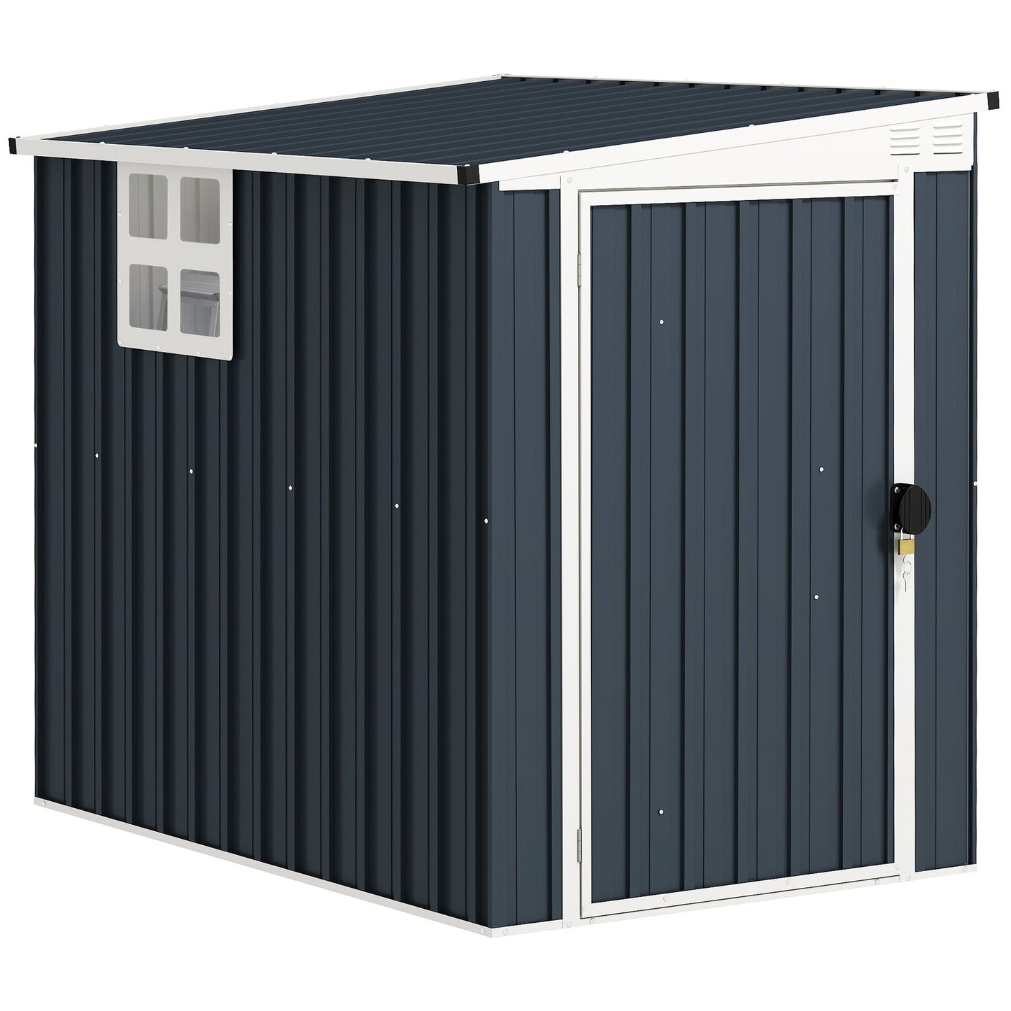 4' x 6' Outdoor Storage Shed, Metal Garden Shed with Window, 2 Vents and Lockable Door, for Backyard, Garden, Lawn, Dark Grey