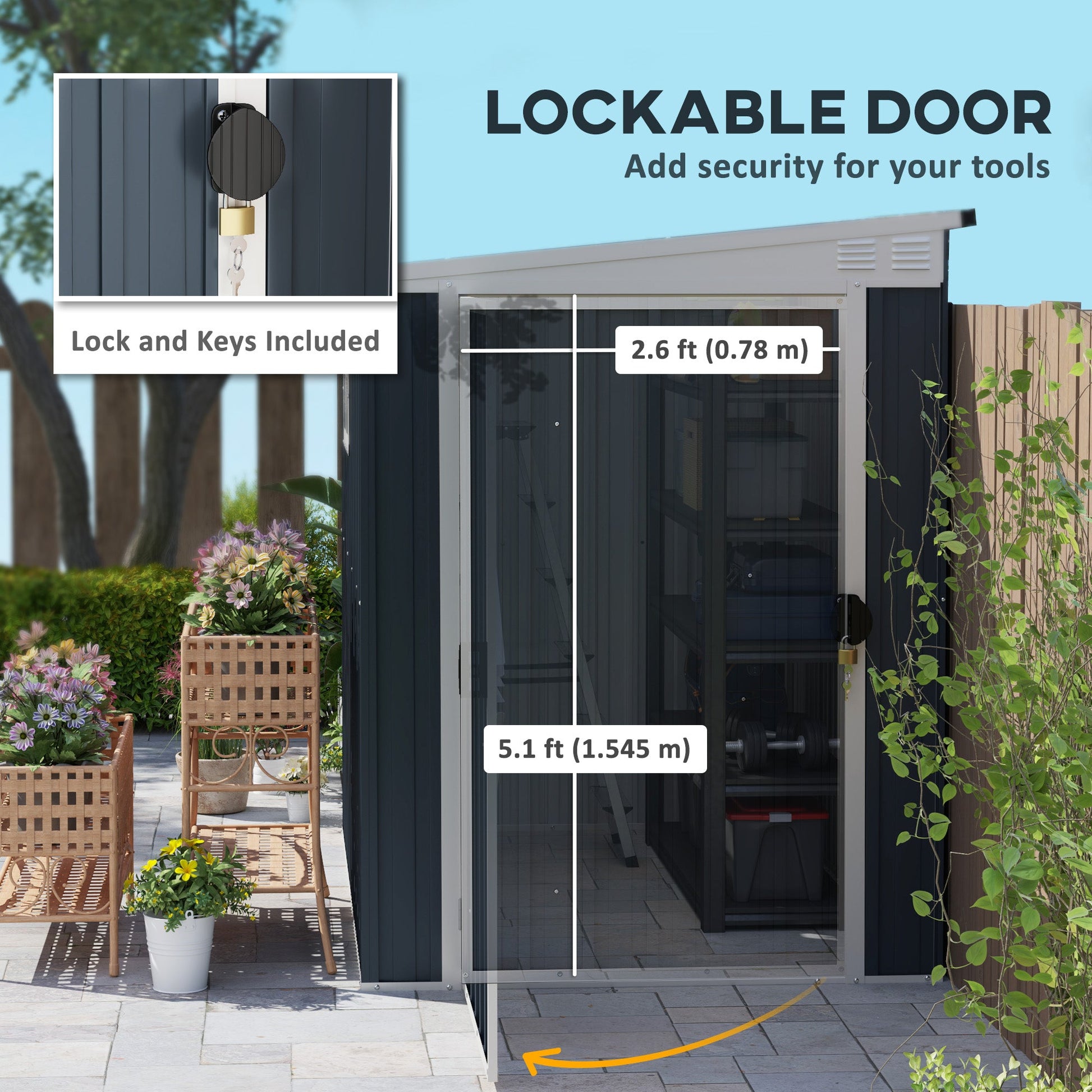 4' x 6' Outdoor Storage Shed, Metal Garden Shed with Window, 2 Vents and Lockable Door, for Backyard, Garden, Lawn, Dark Grey