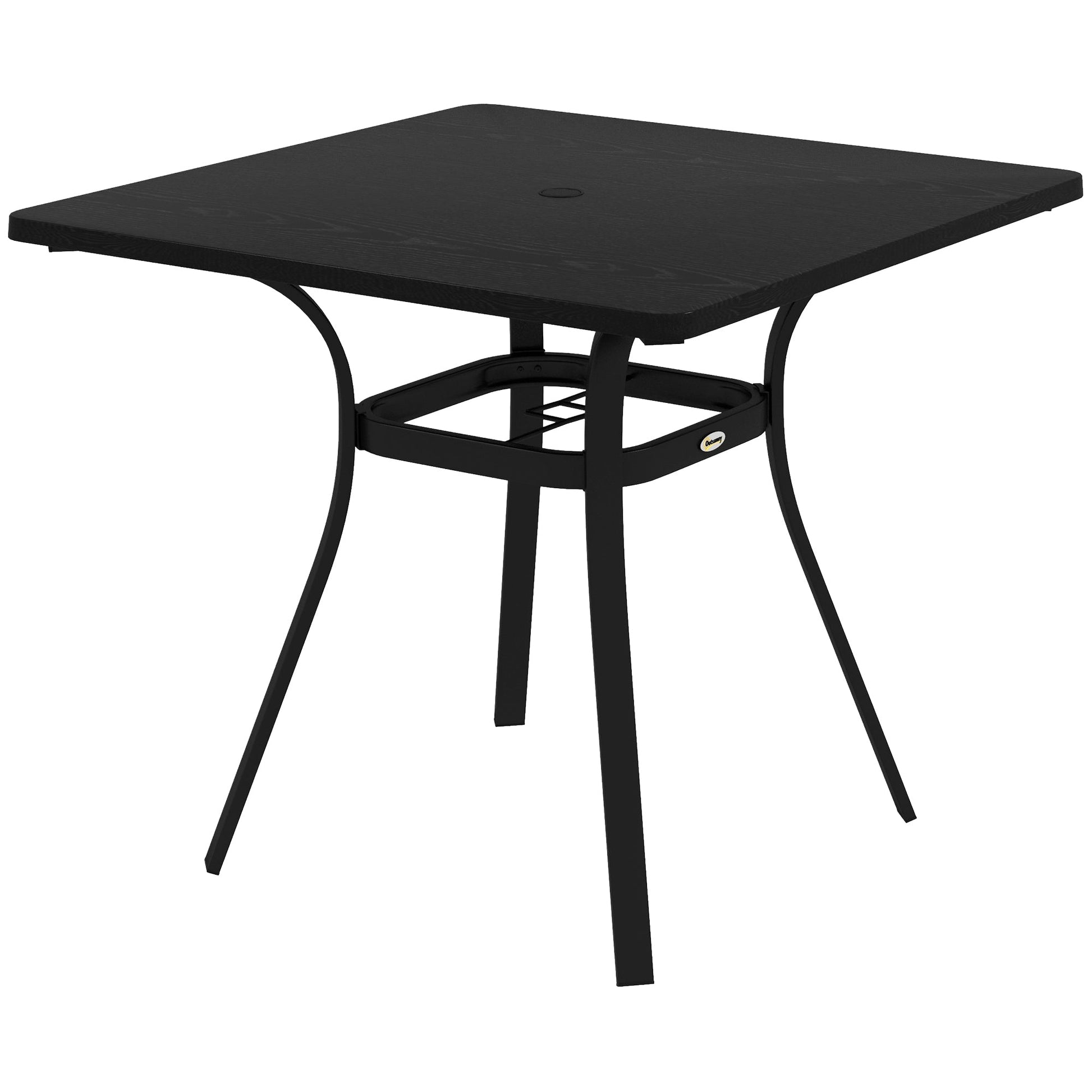 Patio Table, 31.5" Square Outdoor Dining Table for 4 People with Steel Legs, Metal Tabletop, Umbrella Hole, for Garden, Backyard, Lawn, Balcony, Black