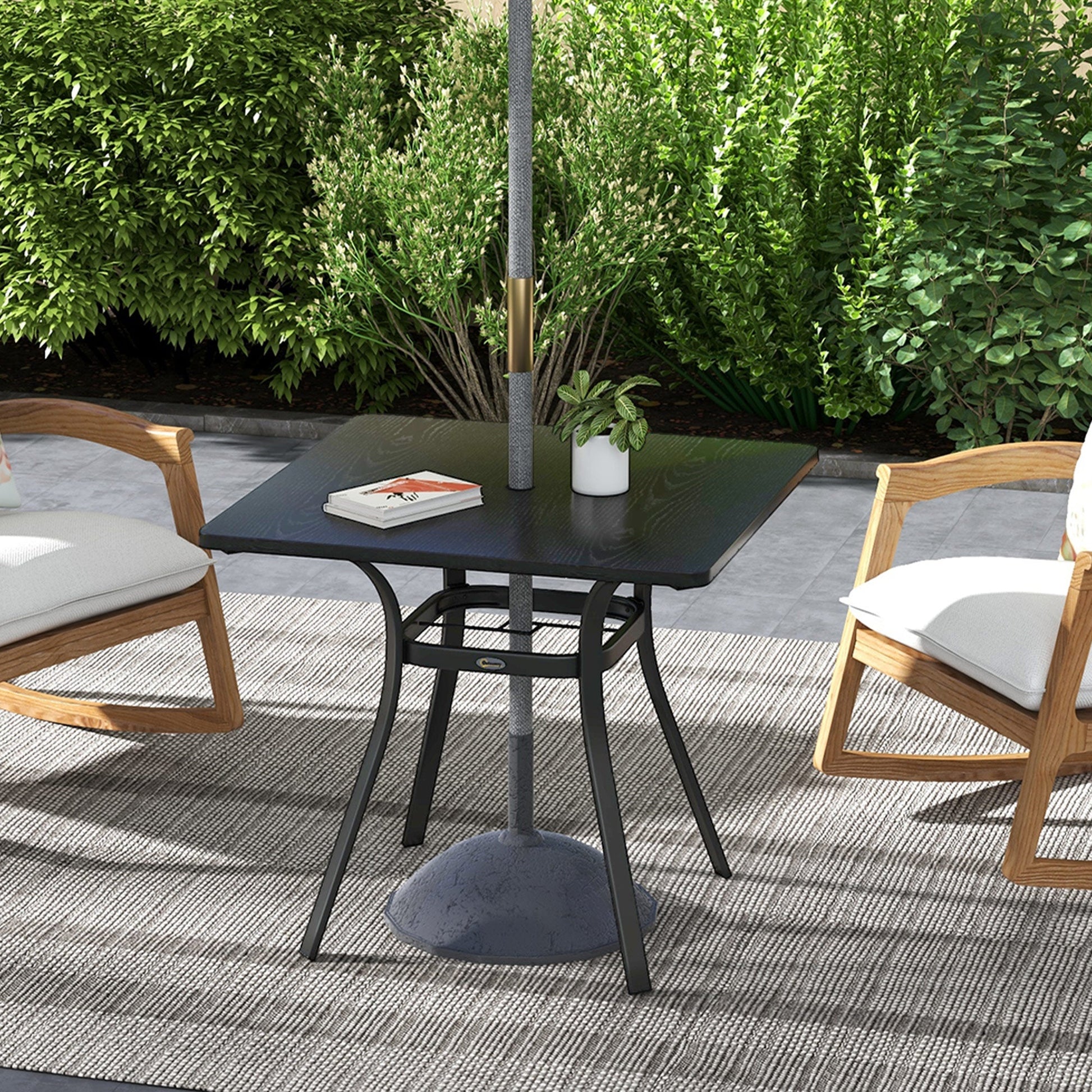 Patio Table, 31.5" Square Outdoor Dining Table for 4 People with Steel Legs, Metal Tabletop, Umbrella Hole, for Garden, Backyard, Lawn, Balcony, Black