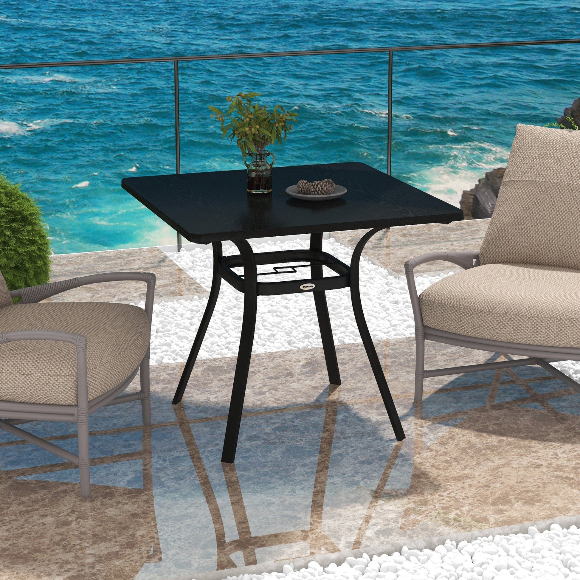 Patio Table, 31.5" Square Outdoor Dining Table for 4 People with Steel Legs, Metal Tabletop, Umbrella Hole, for Garden, Backyard, Lawn, Balcony, Black