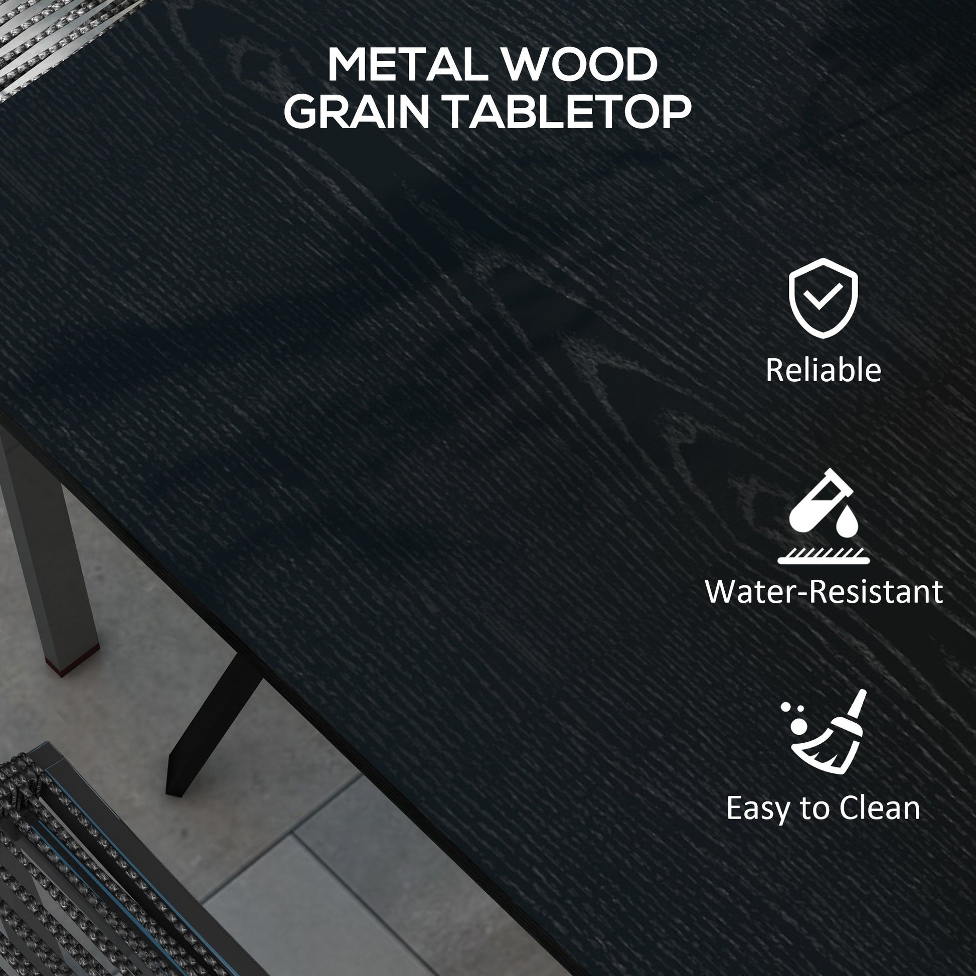 Patio Table, 31.5" Square Outdoor Dining Table for 4 People with Steel Legs, Metal Tabletop, Umbrella Hole, for Garden, Backyard, Lawn, Balcony, Black