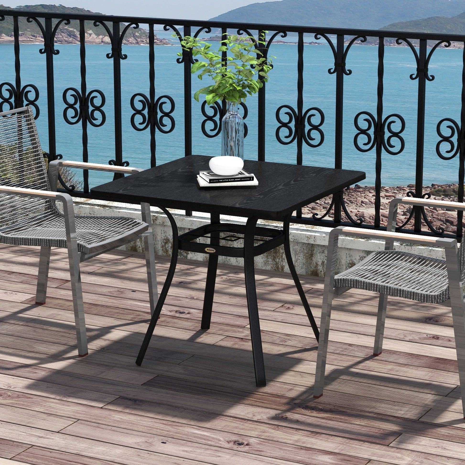 Patio Table, 31.5" Square Outdoor Dining Table for 4 People with Steel Legs, Metal Tabletop, Umbrella Hole, for Garden, Backyard, Lawn, Balcony, Black
