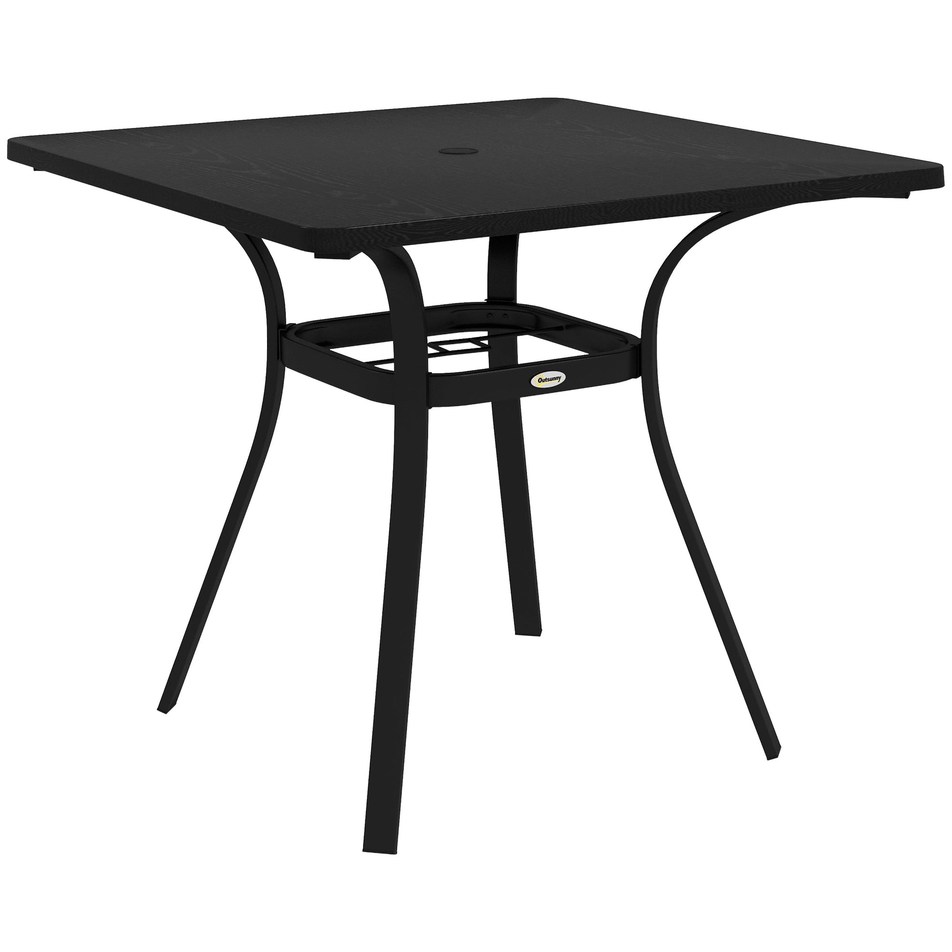 Patio Table, 31.5" Square Outdoor Dining Table for 4 People with Steel Legs, Metal Tabletop, Umbrella Hole, for Garden, Backyard, Lawn, Balcony, Black