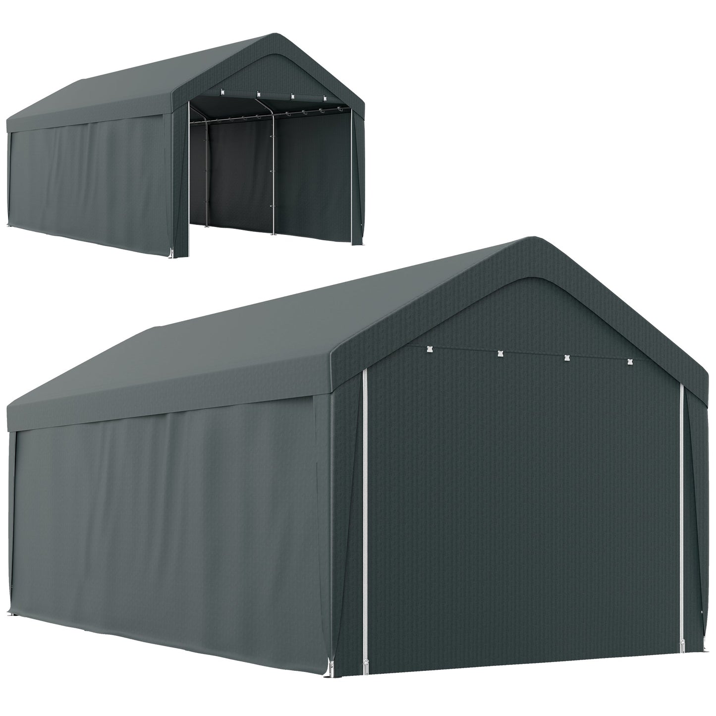 Carport, 10 x 20 ft Portable Garage with 2 Roll-Up Doors, Metal Carport Tent Shelter with Removable Sidewalls for Car, Truck, Garden Tools, Dark Grey