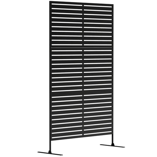Metal Outdoor Privacy Screen, Decorative Outdoor Divider with Stand and Expansion Screws, Freestanding Privacy Panel for Garden Backyard Deck Pool Hot Tub, Black