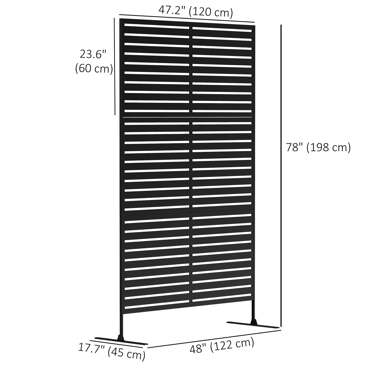 Metal Outdoor Privacy Screen, Decorative Outdoor Divider with Stand and Expansion Screws, Freestanding Privacy Panel for Garden Backyard Deck Pool Hot Tub, Black