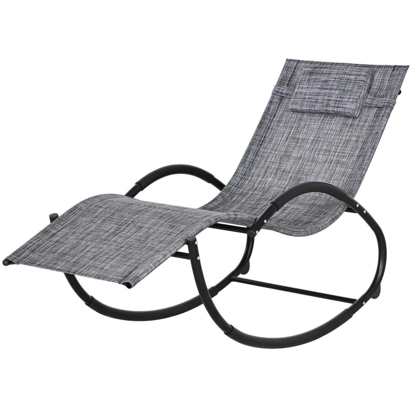 Patio Rocking Lounge Chair Outdoor Zero Gravity Rocker with Mesh Seat Padded Pillow Grey