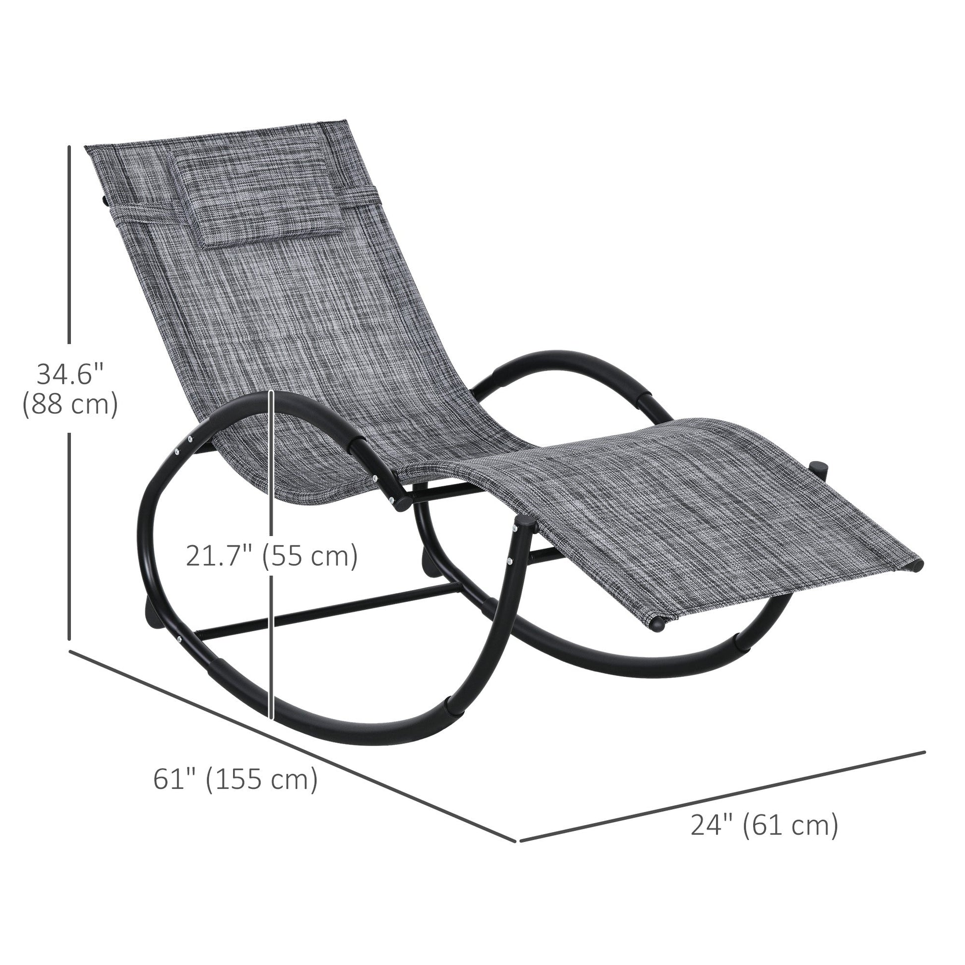 Patio Rocking Lounge Chair Outdoor Zero Gravity Rocker with Mesh Seat Padded Pillow Grey