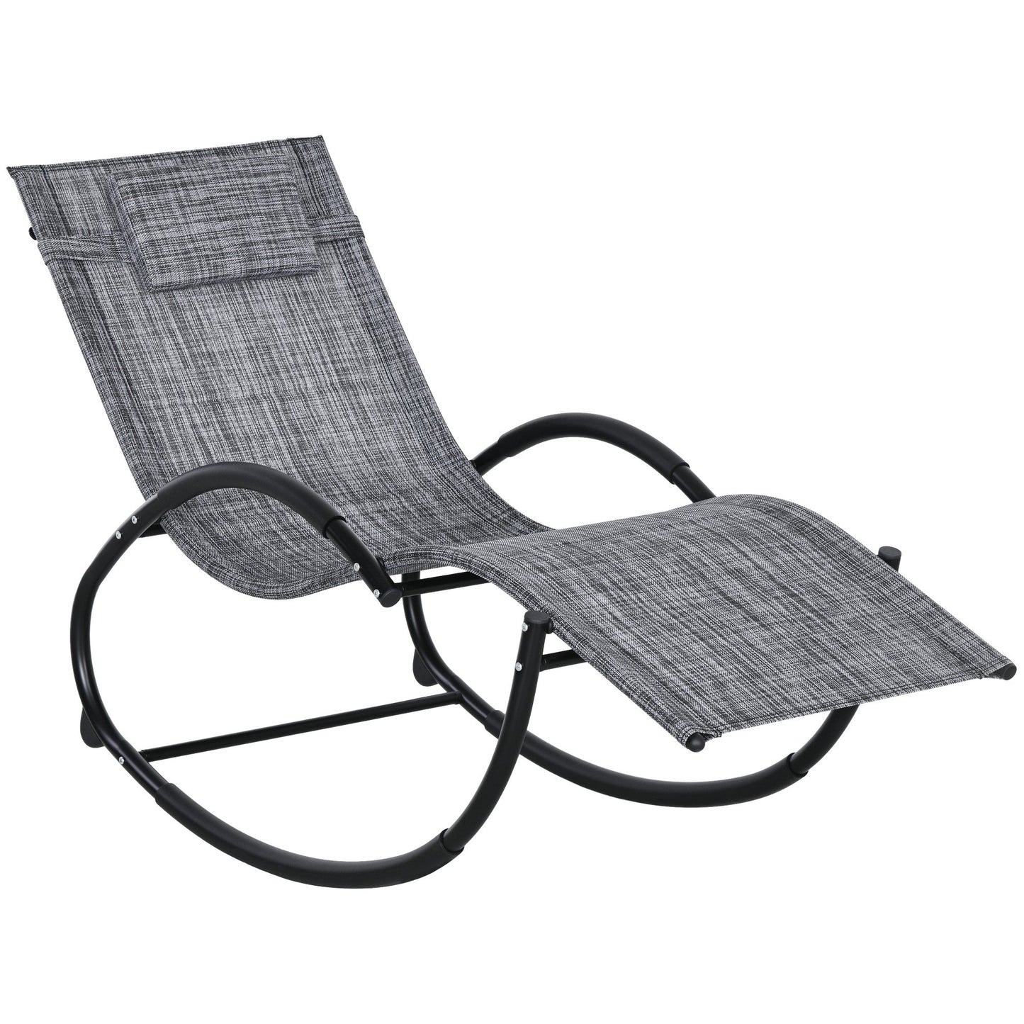Patio Rocking Lounge Chair Outdoor Zero Gravity Rocker with Mesh Seat Padded Pillow Grey