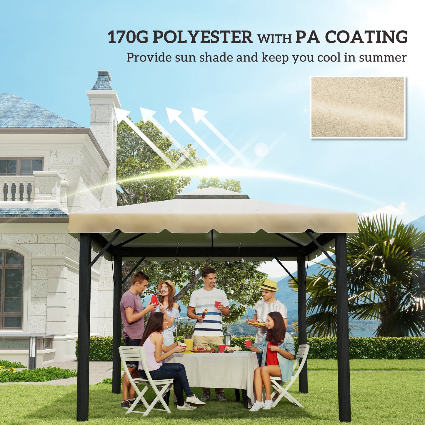 9.8' x 9.8' Gazebo Replacement Canopy, Gazebo Top Cover with Double Vented Roof for Garden Patio Outdoor TOP ONLY, Beige