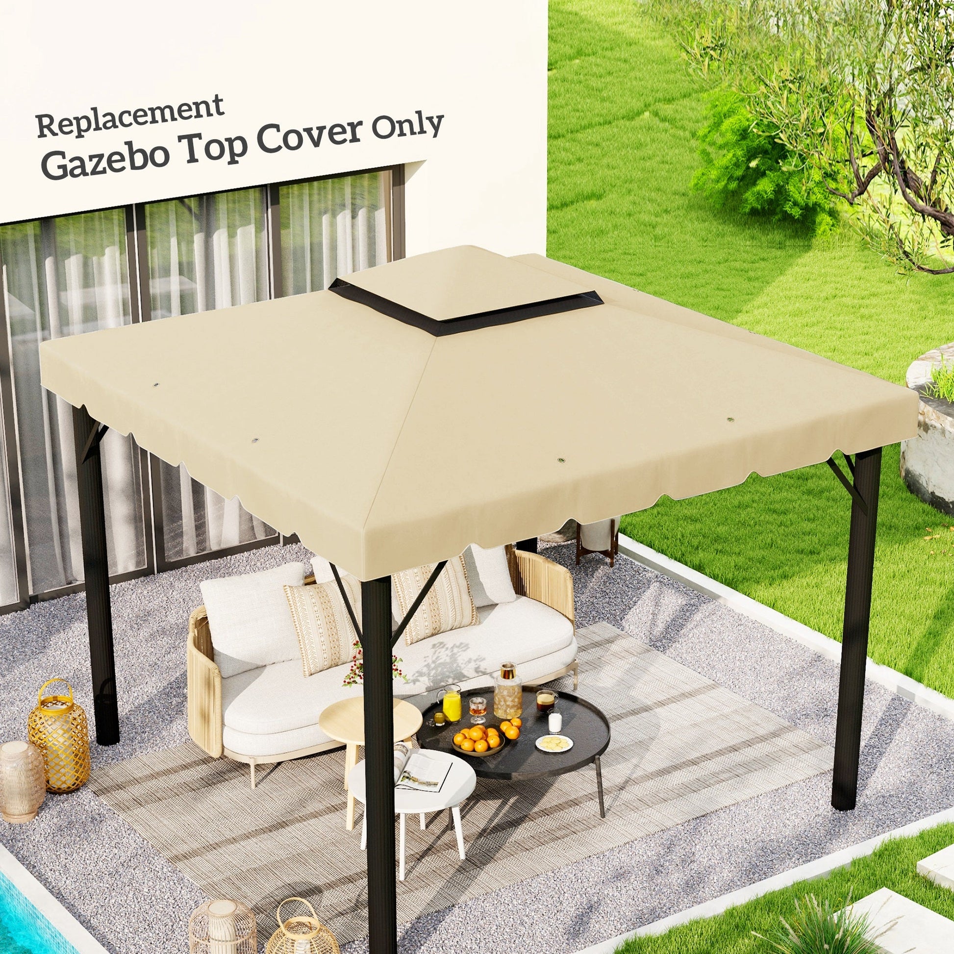 9.8' x 9.8' Gazebo Replacement Canopy, Gazebo Top Cover with Double Vented Roof for Garden Patio Outdoor TOP ONLY, Beige
