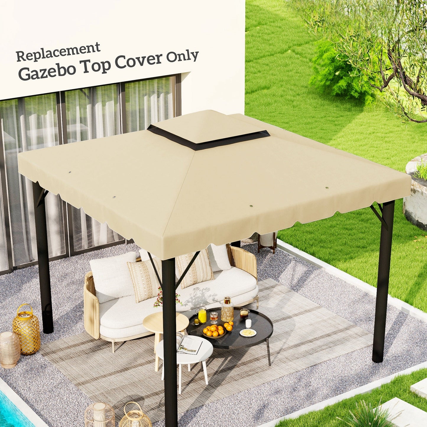 9.8' x 9.8' Gazebo Replacement Canopy, Gazebo Top Cover with Double Vented Roof for Garden Patio Outdoor TOP ONLY, Beige