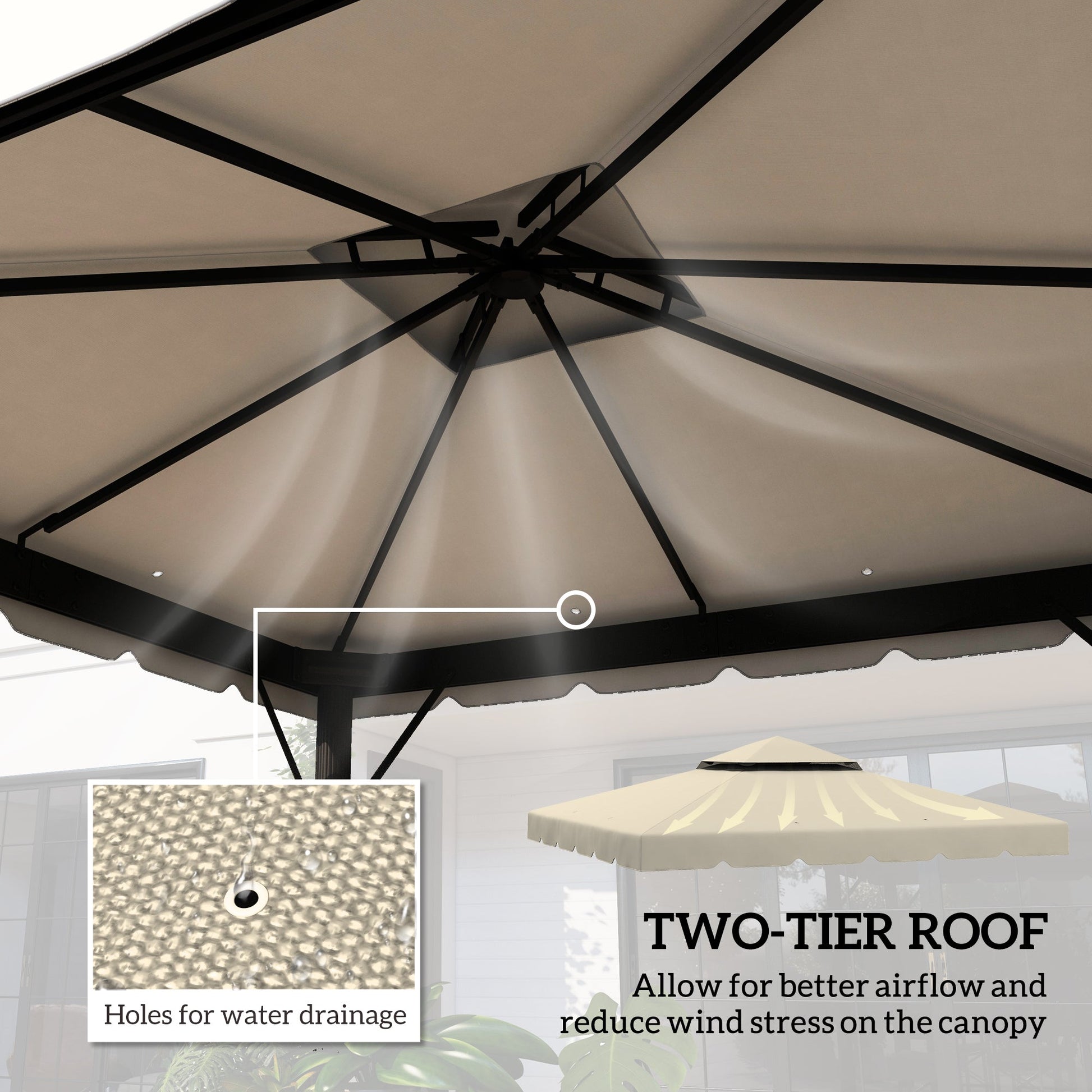 9.8' x 9.8' Gazebo Replacement Canopy, Gazebo Top Cover with Double Vented Roof for Garden Patio Outdoor TOP ONLY, Beige